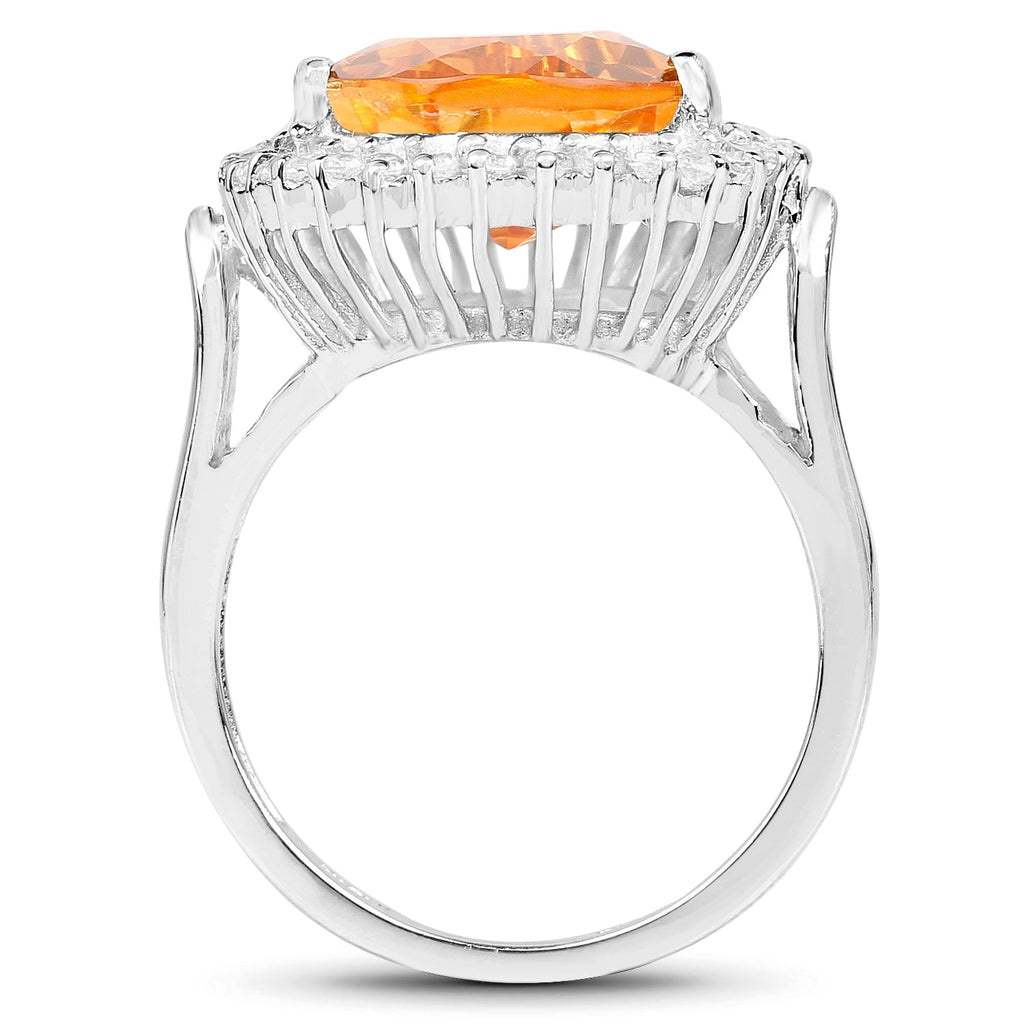 8.56 Carat Genuine Citrine and White Topaz .925 Sterling Silver Ring