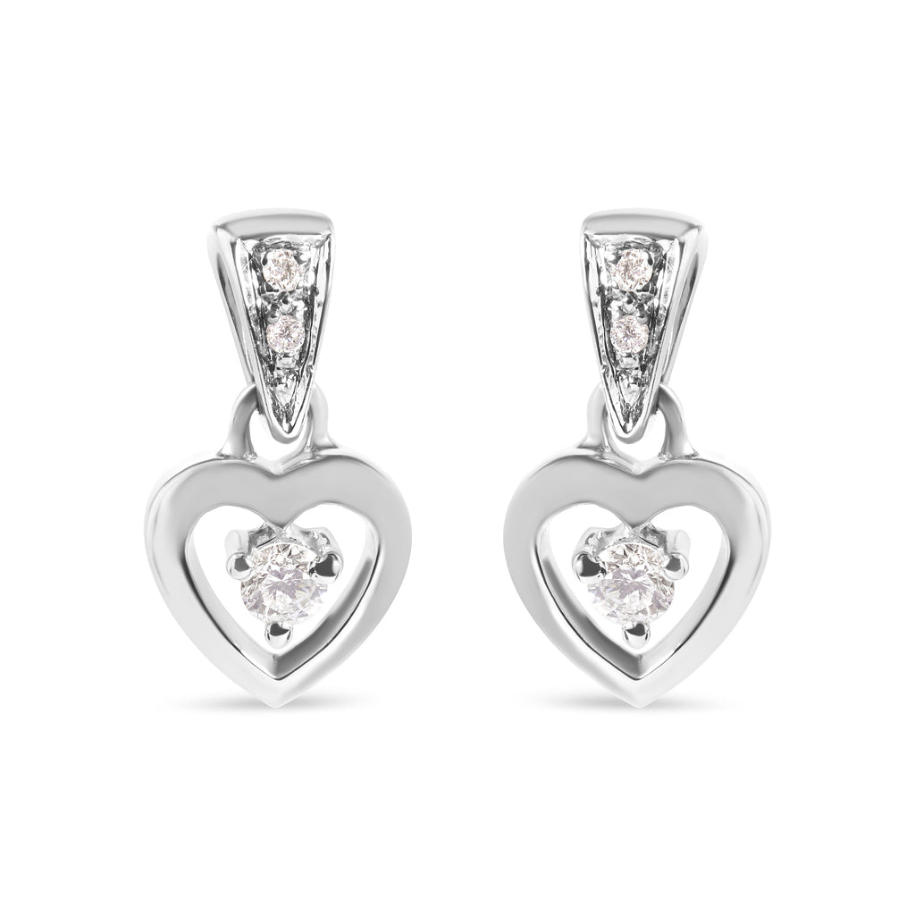 14K White Gold 1/6 Cttw Diamond Dangle Heart Stud Earrings (H-I, SI2-I1)