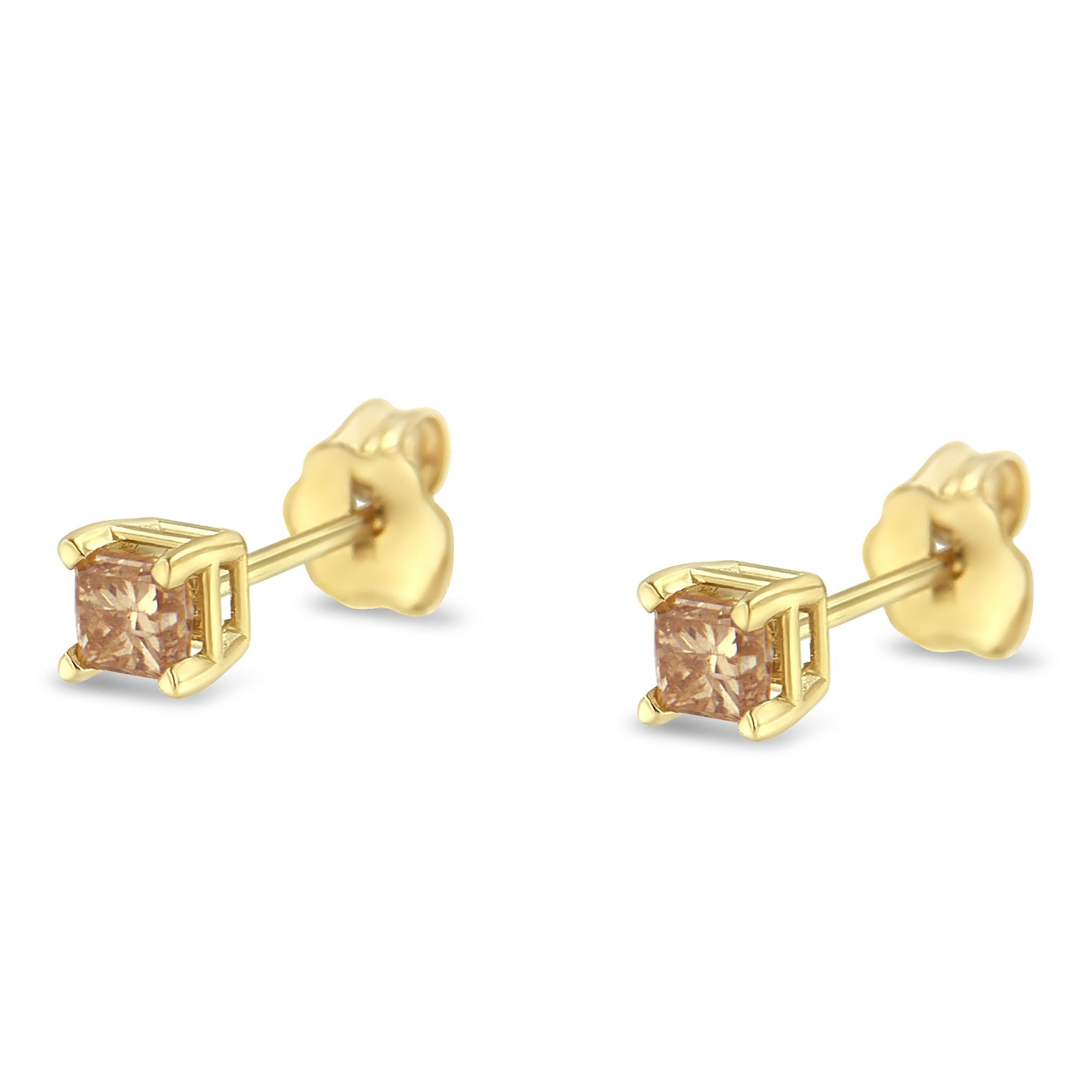 IGI Certified 3/8 Cttw Princess-Cut Square Diamond 4-Prong Solitaire Stud Earrings in 14K Yellow Gold (L-M Color, I1-I2 Clarity)