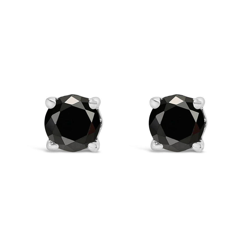 .925 Sterling Silver 1/2 Carat Total Weight Black Diamond Solitaire Stud Earrings