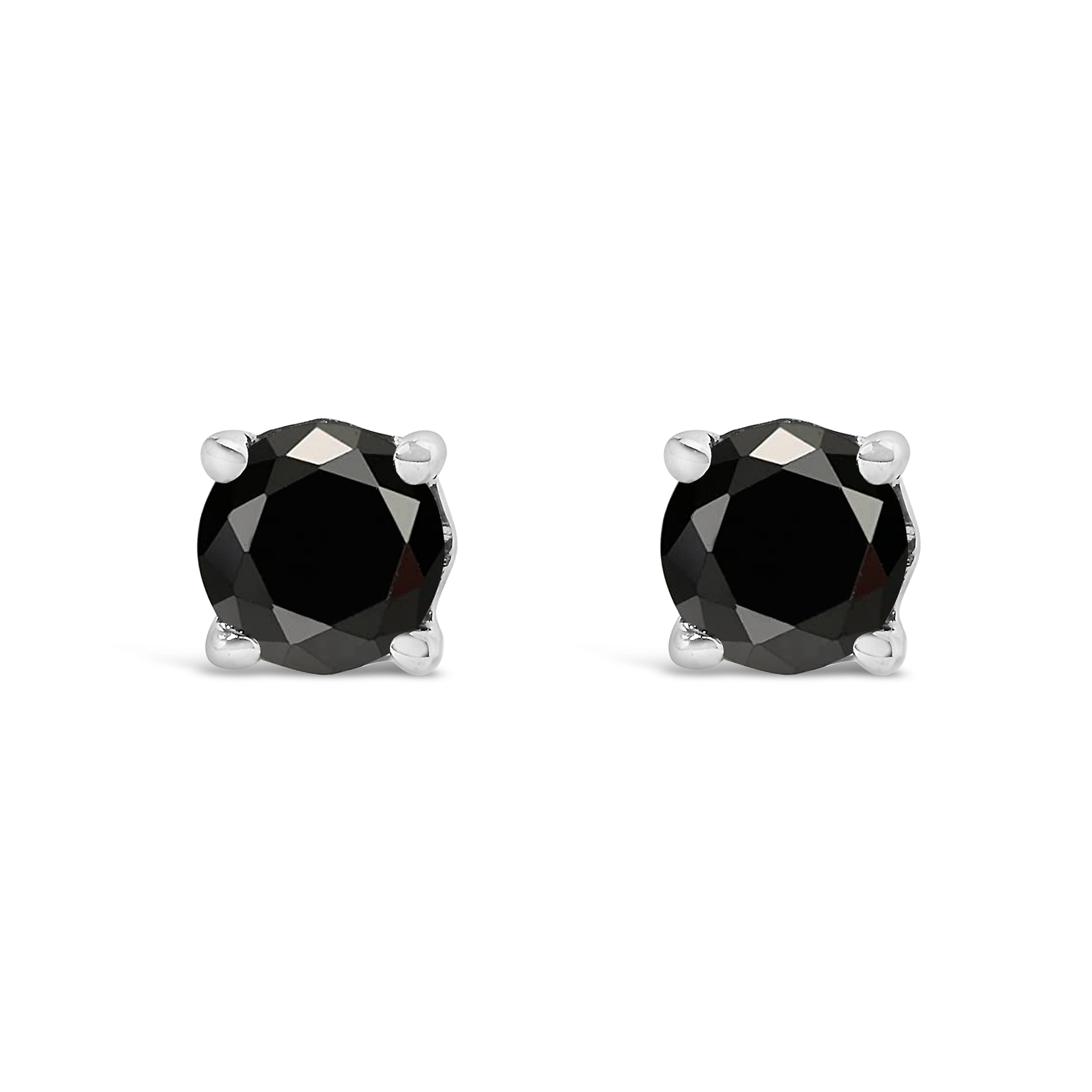 .925 Sterling Silver 1/2 Carat Total Weight Black Diamond Solitaire Stud Earrings