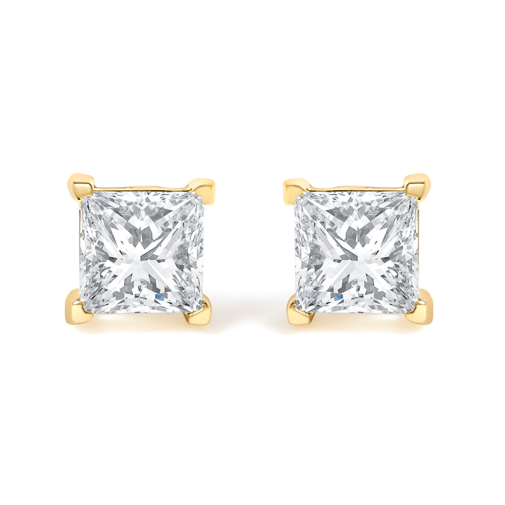 IGI Certified 3/8 Carat Total Weight Princess-Cut Square Diamond 4-Prong Solitaire Stud Earrings in 14K Yellow Gold (L-M Color, I1-I2 Clarity)