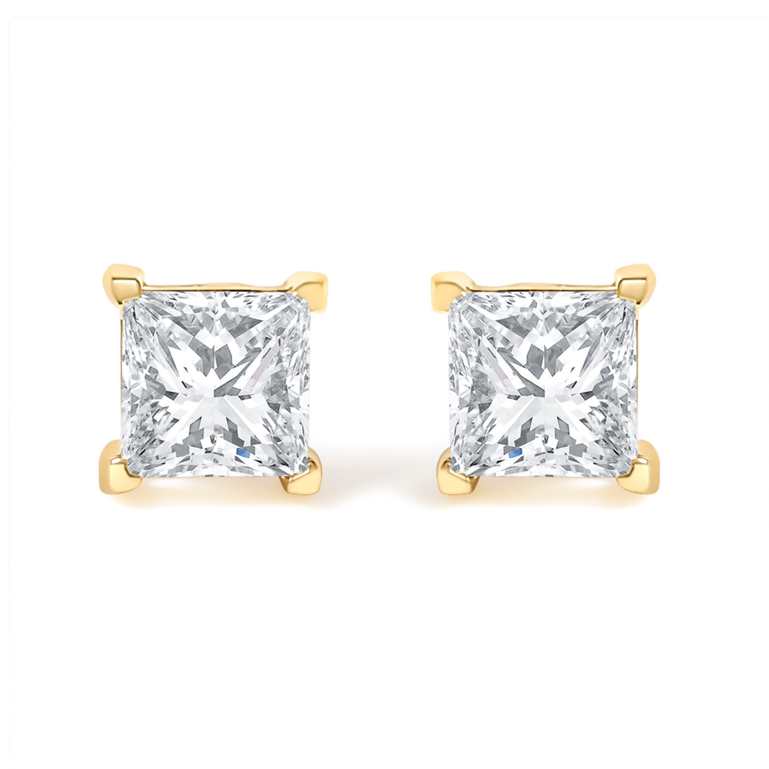 IGI Certified 3/8 Carat Total Weight Princess-Cut Square Diamond 4-Prong Solitaire Stud Earrings in 14K Yellow Gold (L-M Color, I1-I2 Clarity)