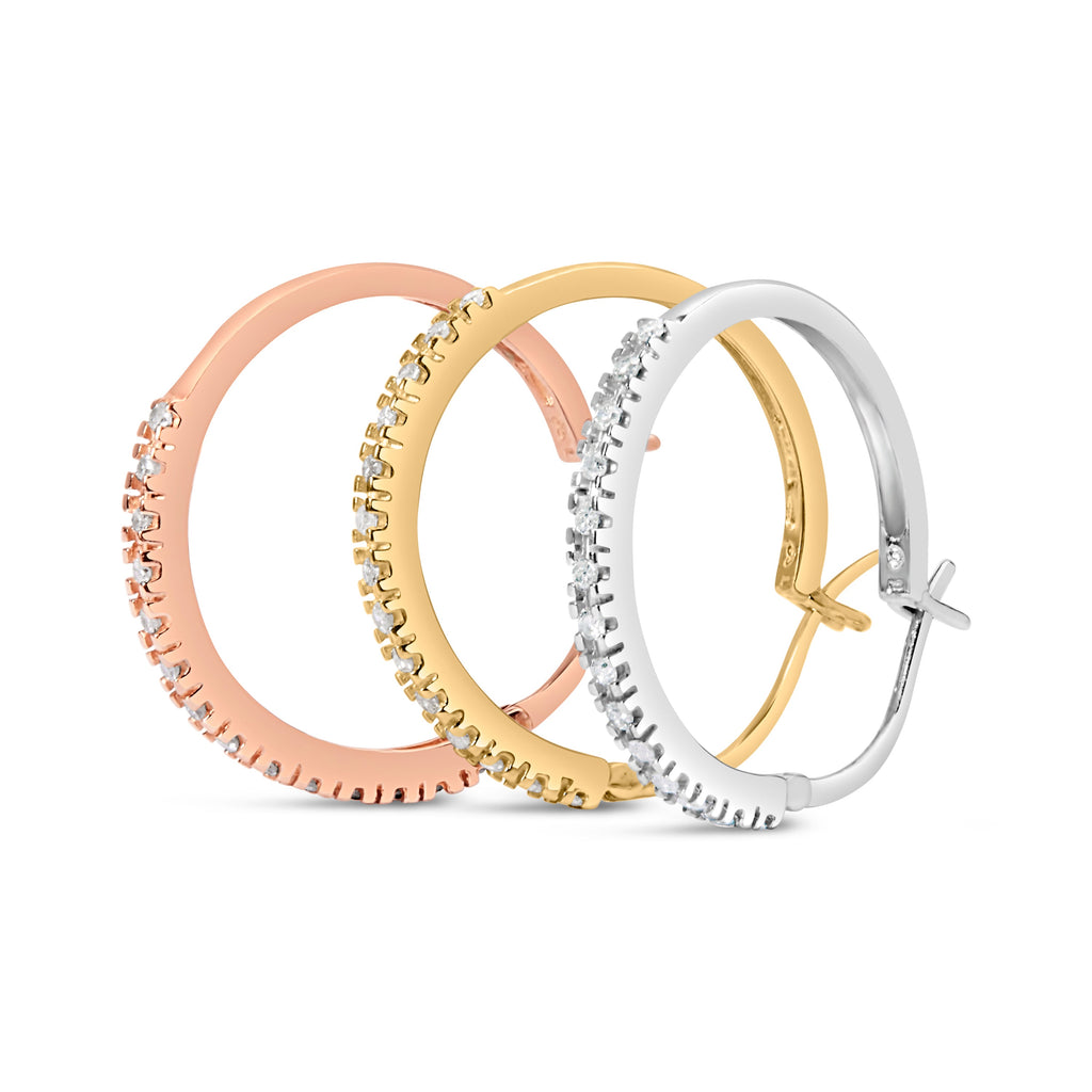 14K Tri-Toned Gold 1/3 Cttw Diamond Triple Hoop Earrings (I-J Color, I2-I3 Clarity) - 22 MM