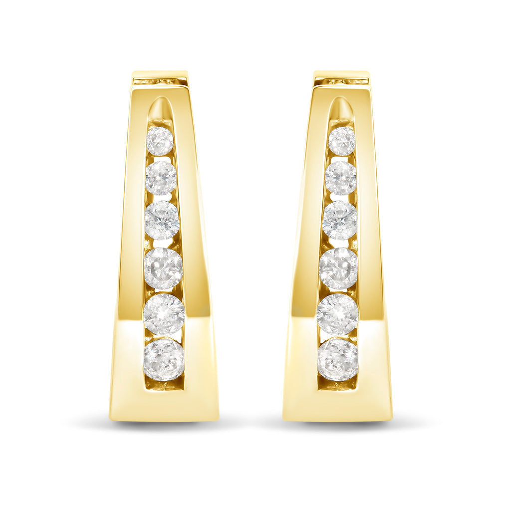 14K White Gold 1/4 Cttw Channel-Set Brilliant Round-Cut Diamond Hoop Earrings (H-I Color, I1-I2 Clarity)