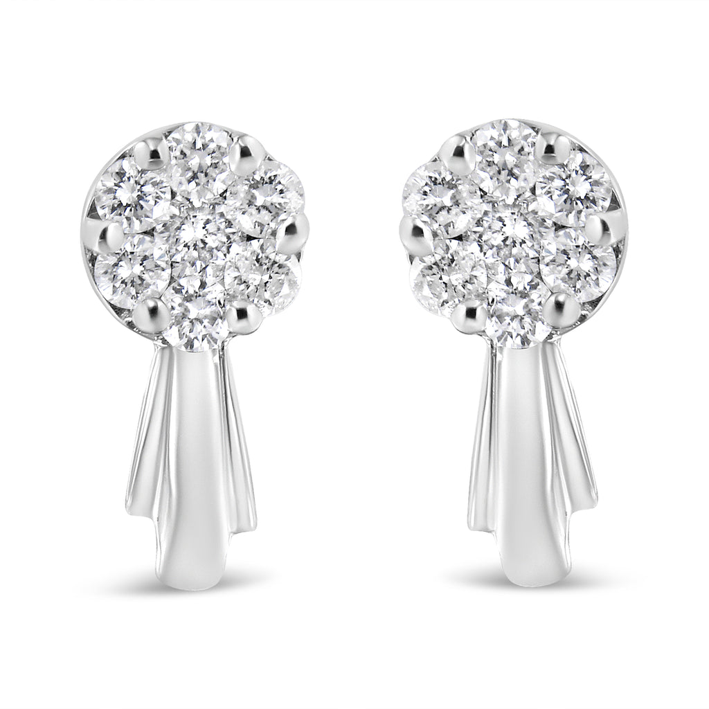 14K White Gold 3/4 Carat Total Weight Diamond Floral Cluster Drop and Dangle Stud Earrings (H-I Color, I1-I2 Clarity)