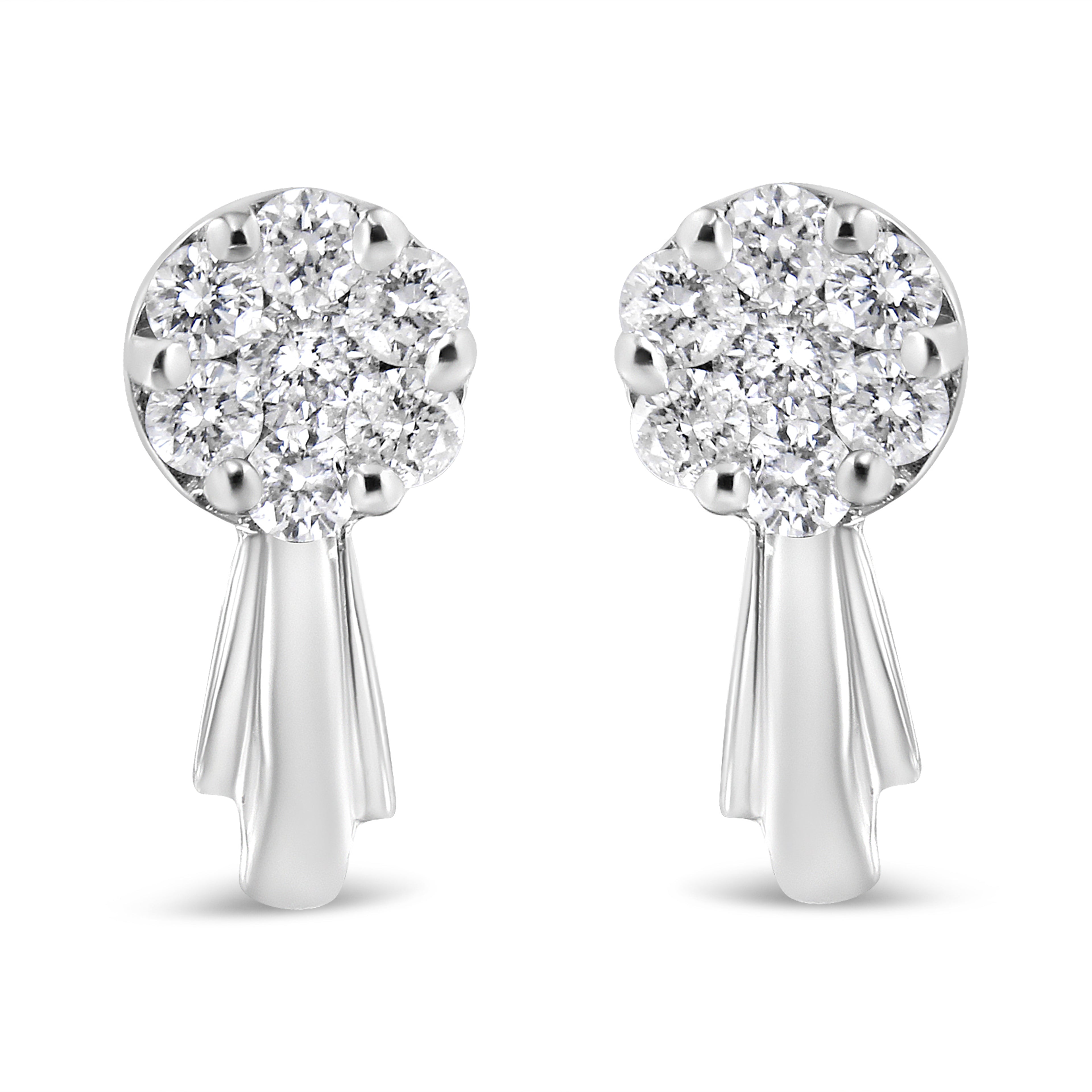 14K White Gold 3/4 Carat Total Weight Diamond Floral Cluster Drop and Dangle Stud Earrings (H-I Color, I1-I2 Clarity)