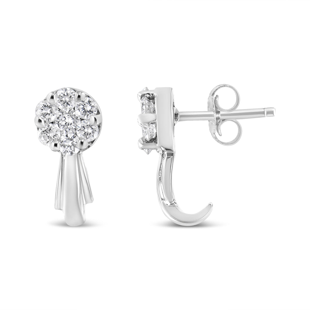14K White Gold 3/4 Carat Total Weight Diamond Floral Cluster Drop and Dangle Stud Earrings (H-I Color, I1-I2 Clarity)