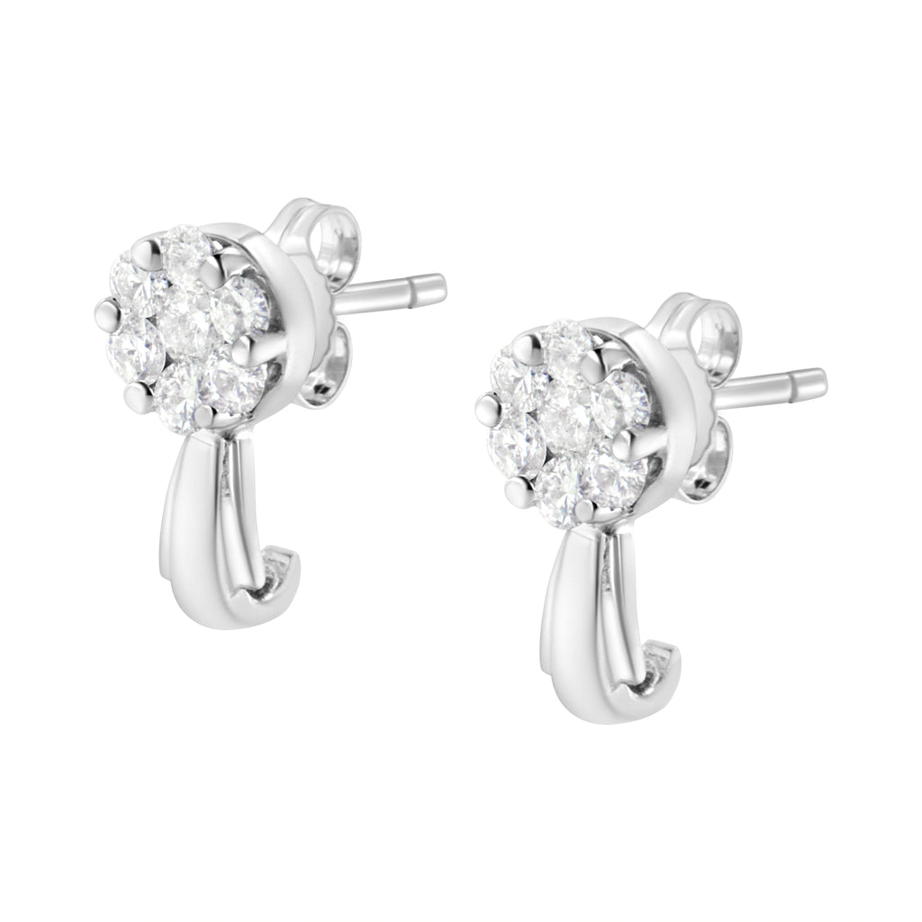 14K White Gold 3/4 Carat Total Weight Diamond Floral Cluster Drop and Dangle Stud Earrings (H-I Color, I1-I2 Clarity)