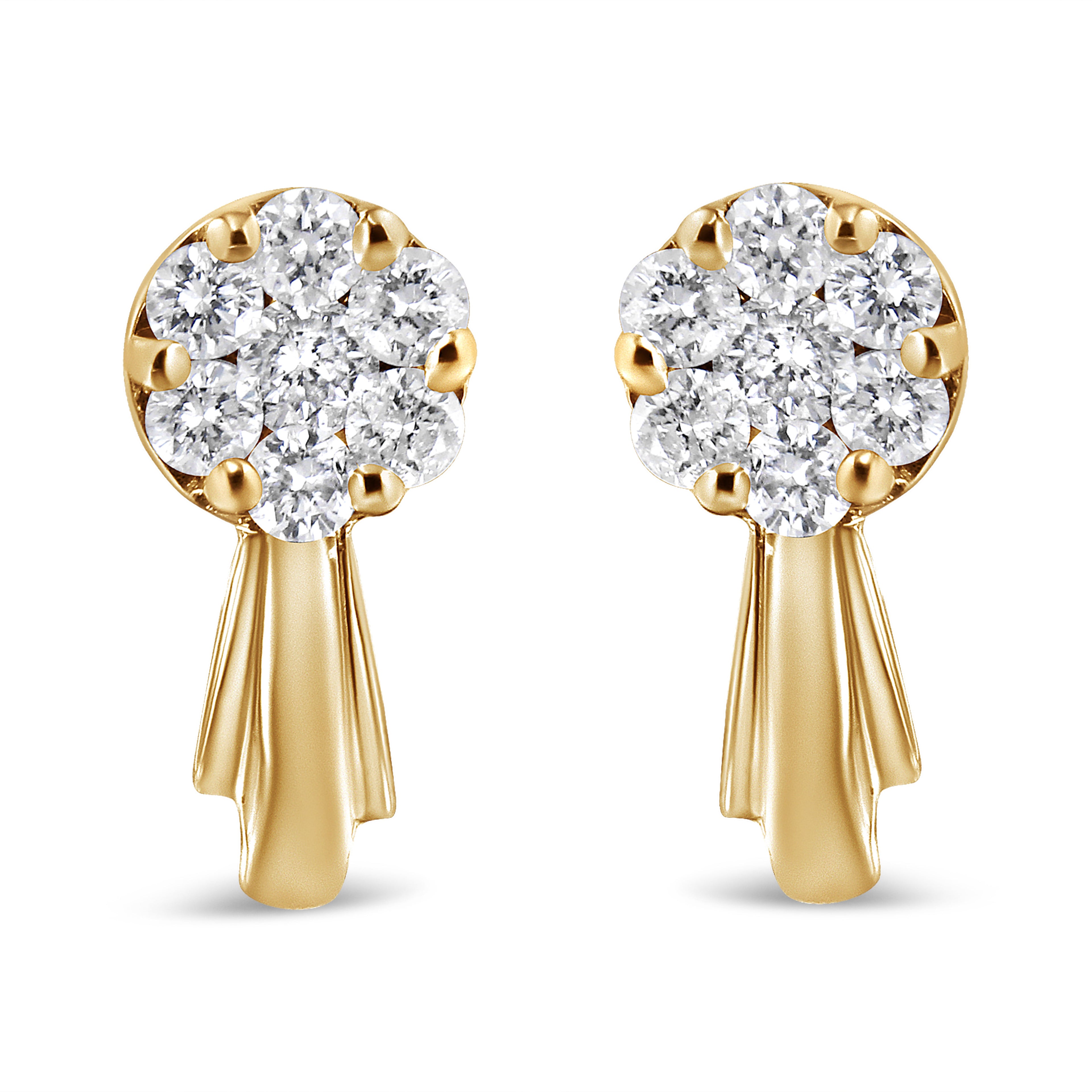 14K White Gold 3/4 Carat Total Weight Diamond Floral Cluster Drop and Dangle Stud Earrings (H-I Color, I1-I2 Clarity)