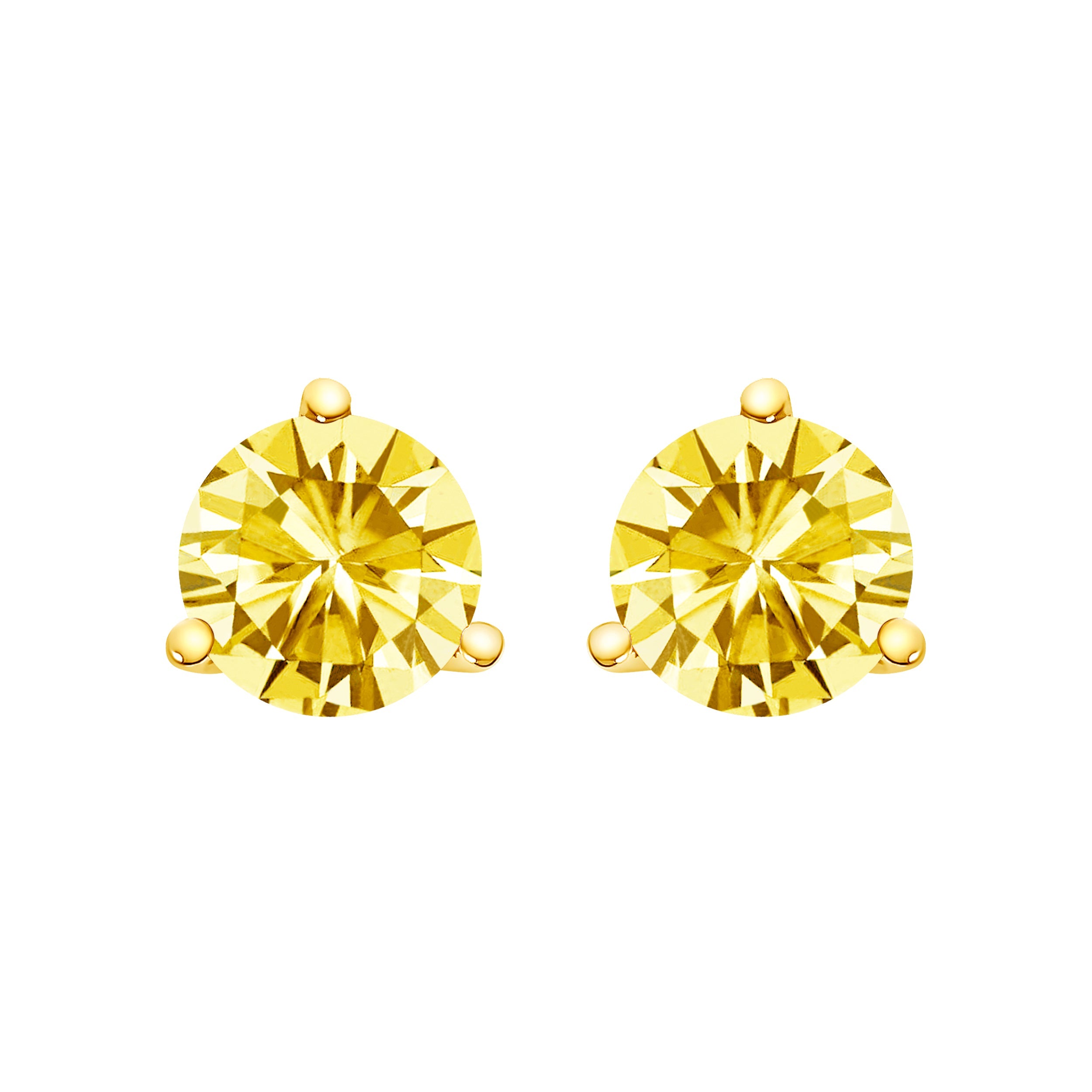 14K White Gold 3-Prong Martini Set 1.0 Cttw Yellow Lab Grown Diamond Solitaire Stud Earrings
