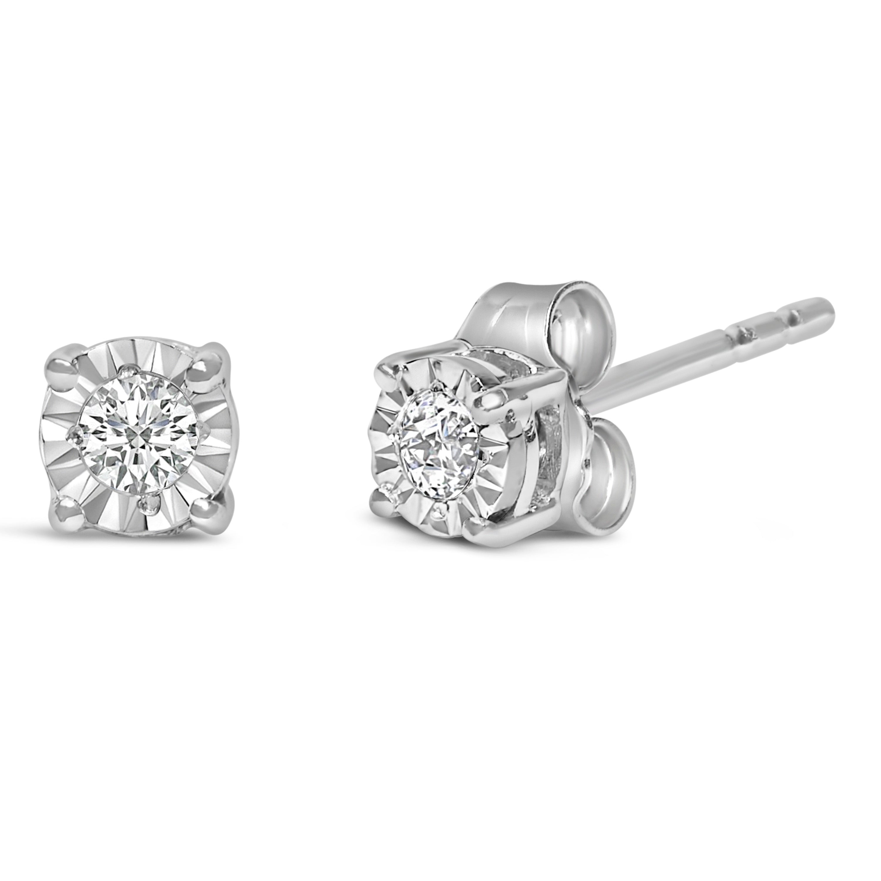 .925 Sterling Silver 1/10 cttw Round Brilliant-Cut Lab Grown Diamond Miracle-Set Stud Earrings (F-G Color, VS1-VS2 Clarity)