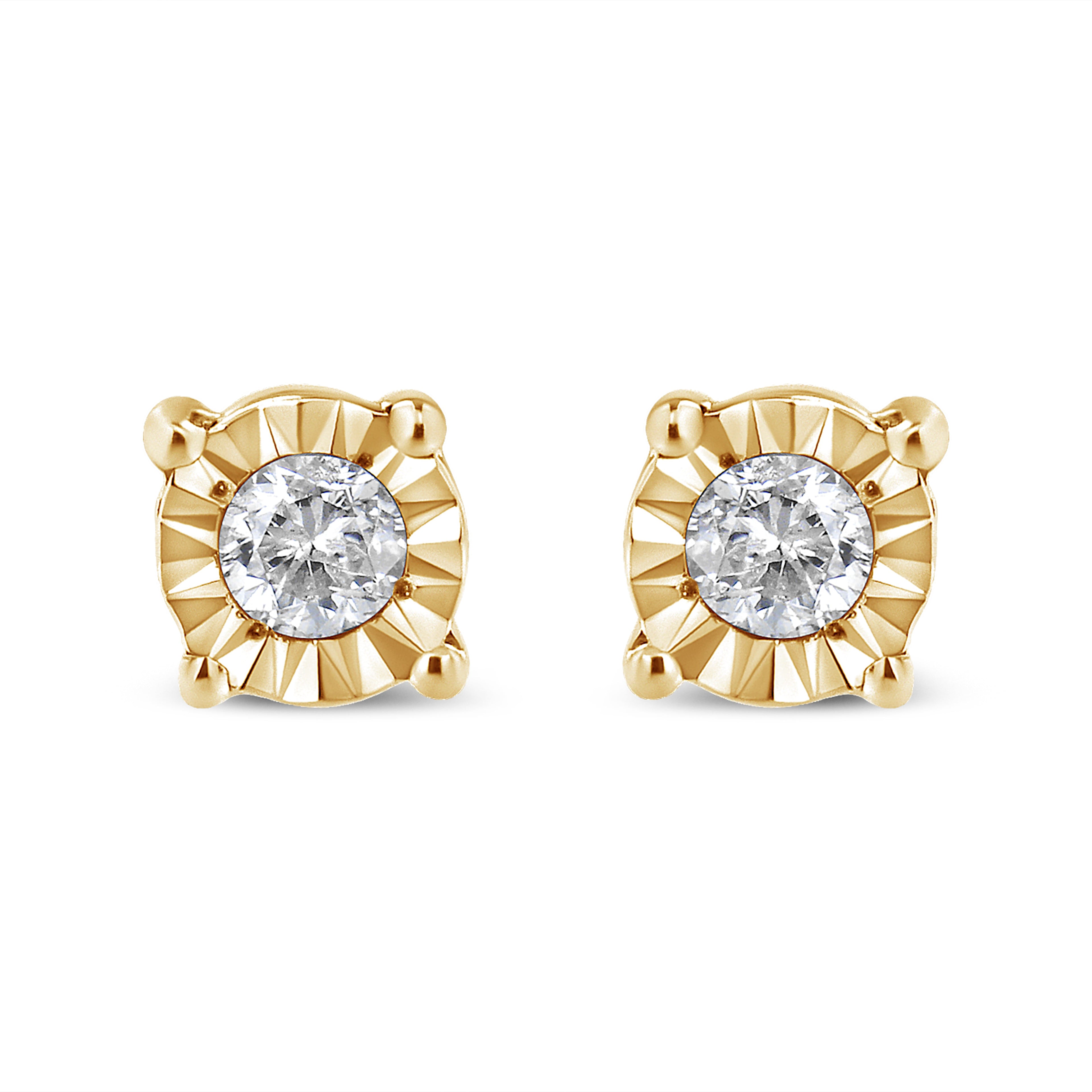 10K Yellow Gold Plated .925 Sterling Silver 1/10 Cttw Round Brilliant-Cut Diamond Miracle-Set Stud Earrings (J-K Color, I3 Clarity)