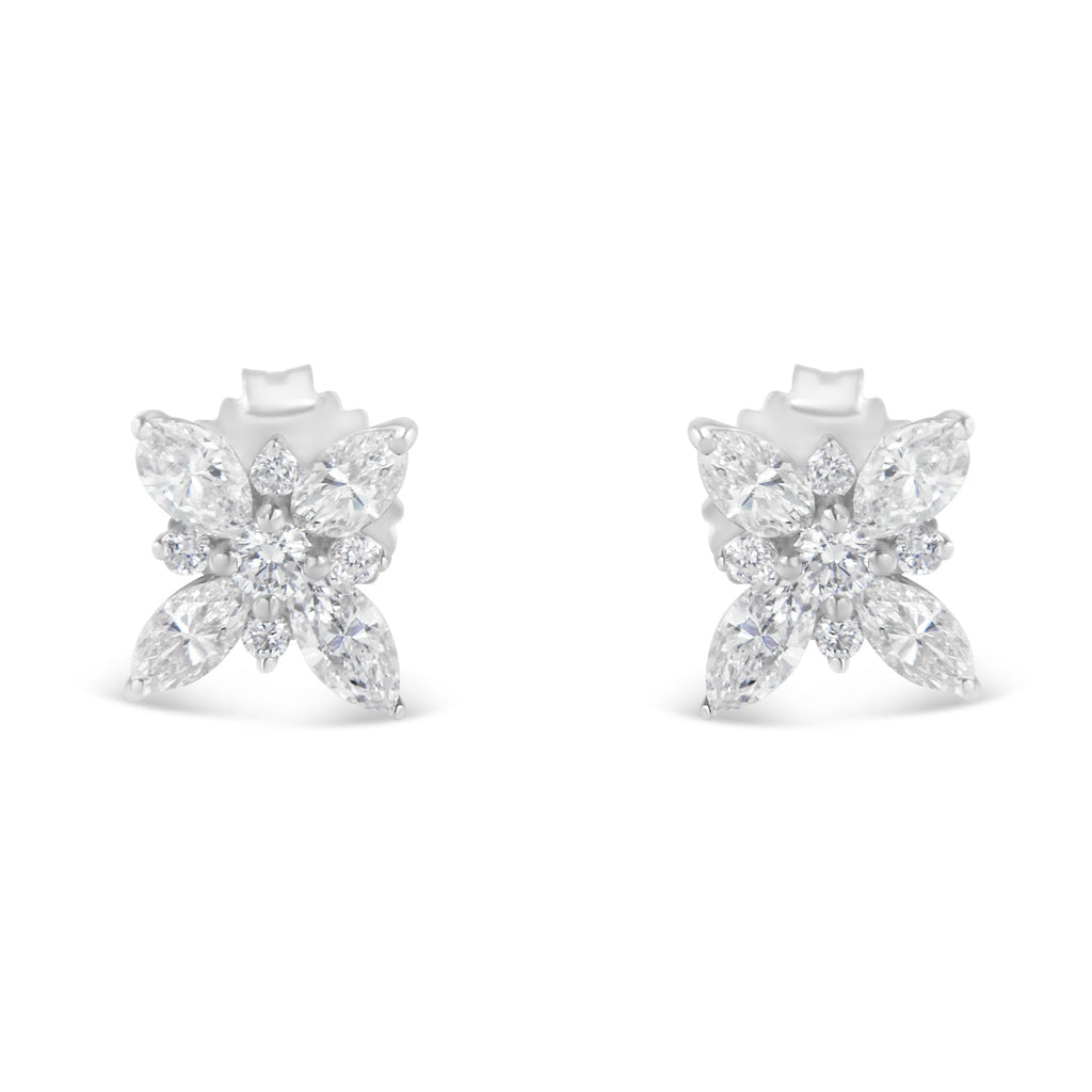 14K White Gold Marquise Diamond Flower Stud Earring (1.00 cttw, H-I Color, SI1-SI2 Clarity)