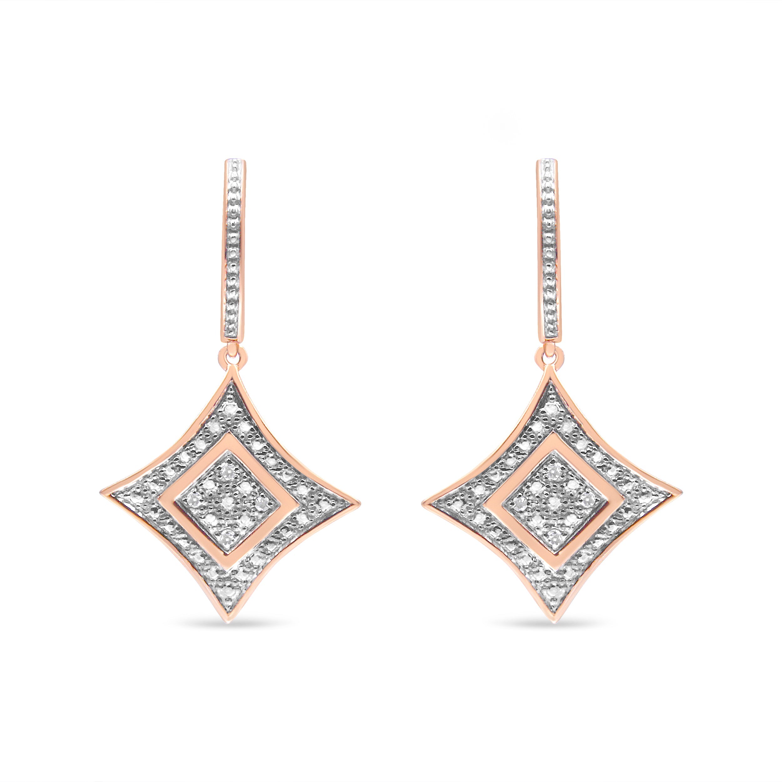 14K Rose Gold Plated .925 Sterling Silver Round-Cut Diamond Accent Dangle Rhombus Earrings (H-I Color, I2-I3 Clarity)