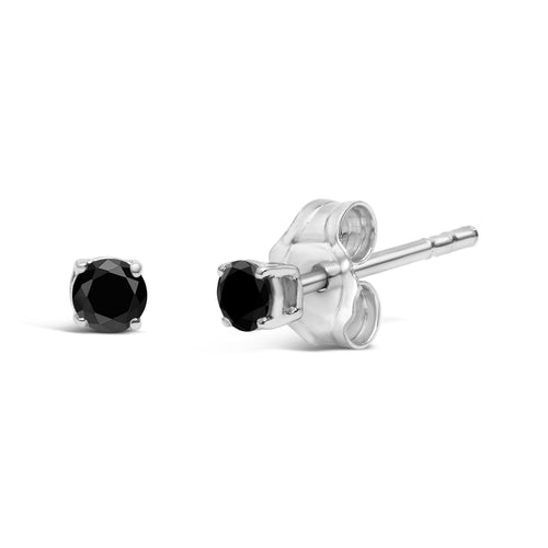 .925 Sterling Silver 1/2 Carat Total Weight Black Diamond Solitaire Stud Earrings