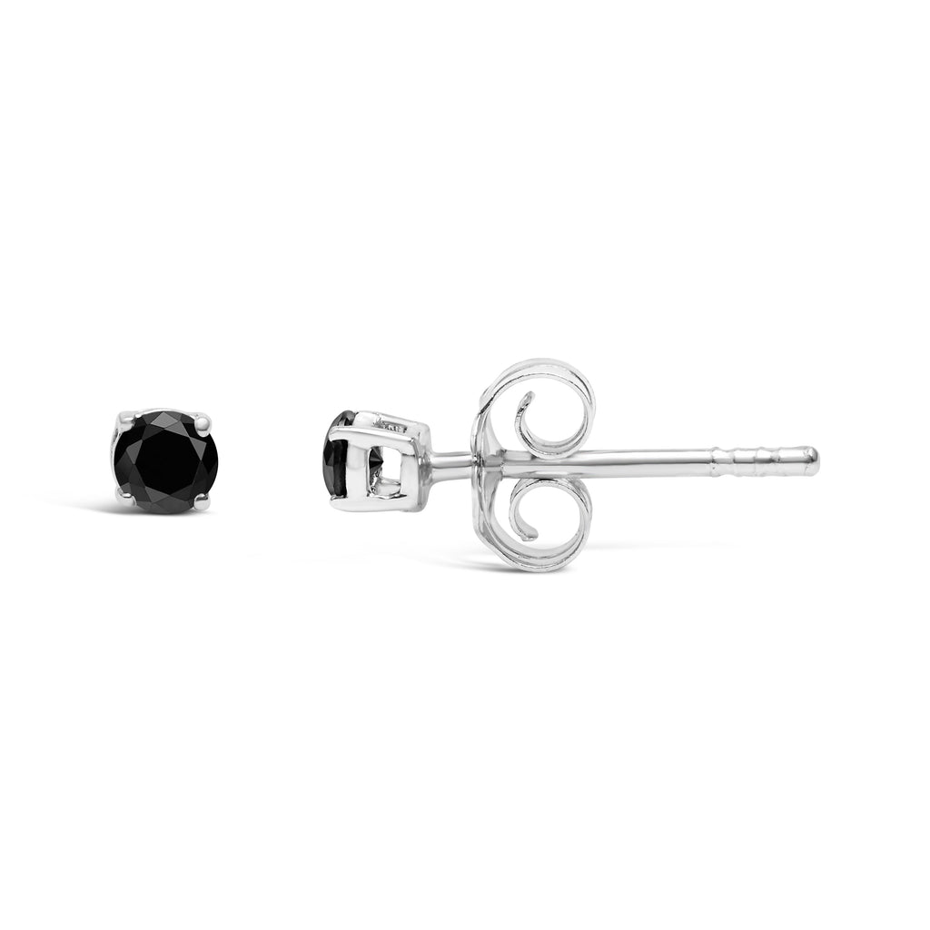 .925 Sterling Silver 1/2 Carat Total Weight Black Diamond Solitaire Stud Earrings