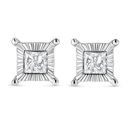 .925 Sterling Silver 1.0 Cttw Miracle Set Princess-cut Diamond Solitaire Stud Earrings (H-I Color, I2-I3 Clarity)
