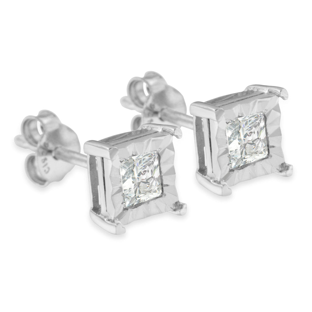 .925 Sterling Silver 1/2 Carat Total Weight Miracle Set Princess-cut Diamond Solitaire Stud Earrings (H-I Color, SI2-I1 Clarity)