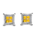 .925 Sterling Silver 1/2 Carat Total Weight Yellow Princess Diamond Quad Stud Earring
