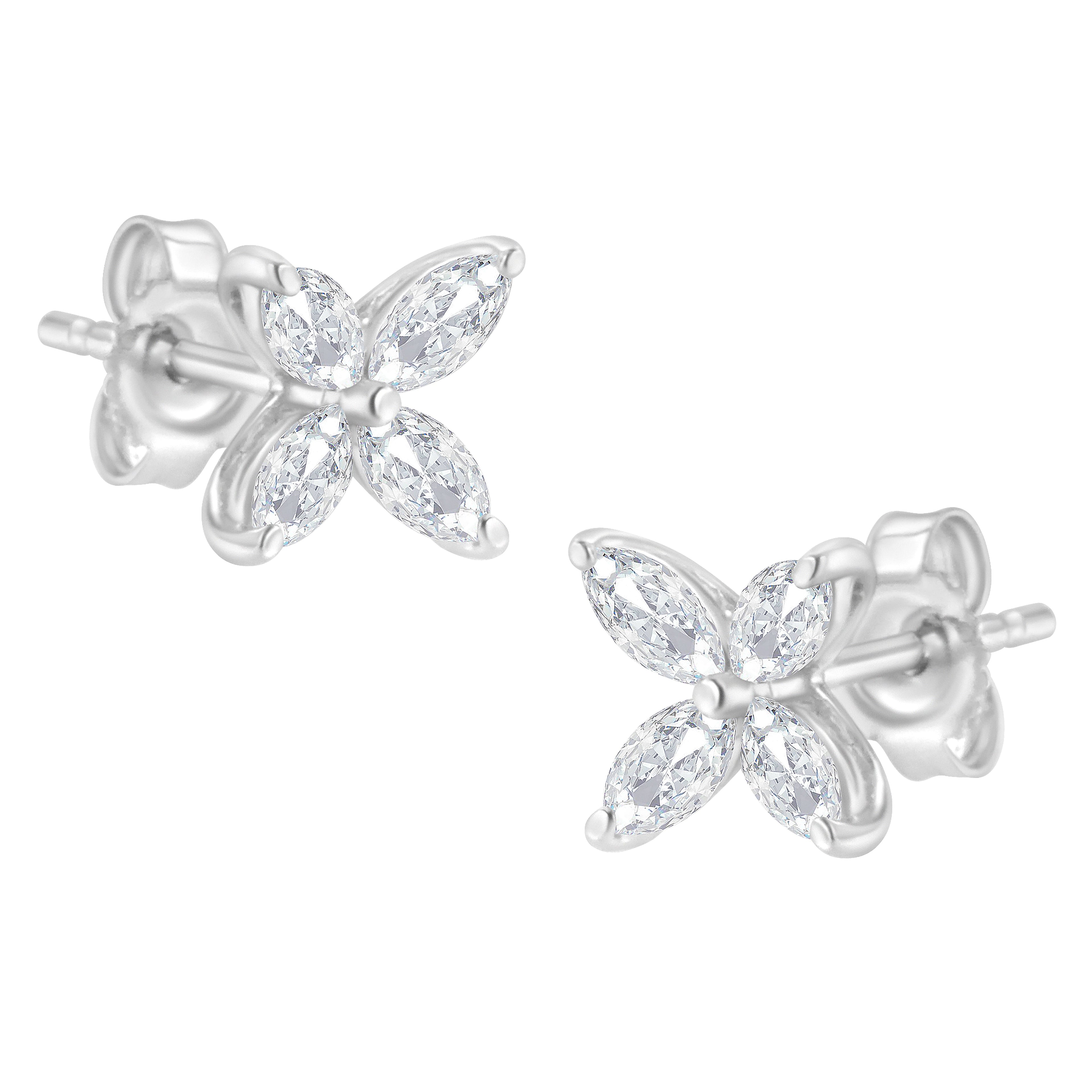 14K White Gold 1/2 Cttw Marquise Diamond 8 Stone Floral Leaf Stud Earrings (H-I Color, SI1-SI2 Clarity)