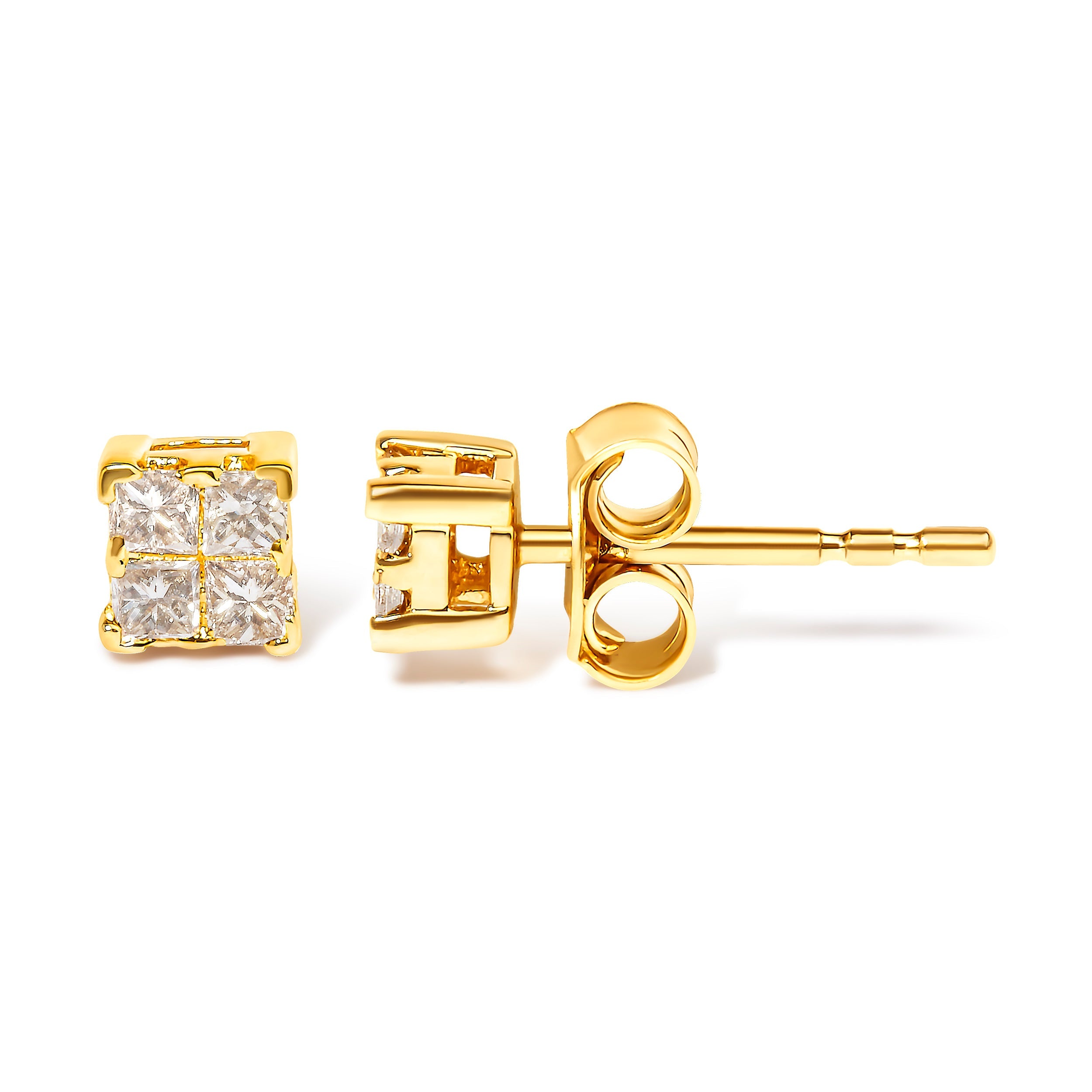 14K Yellow Gold 1/4 Cttw Invisible Set Princess-Cut Diamond Square Stud Earring (J-K Color, I1-I2 Clarity)