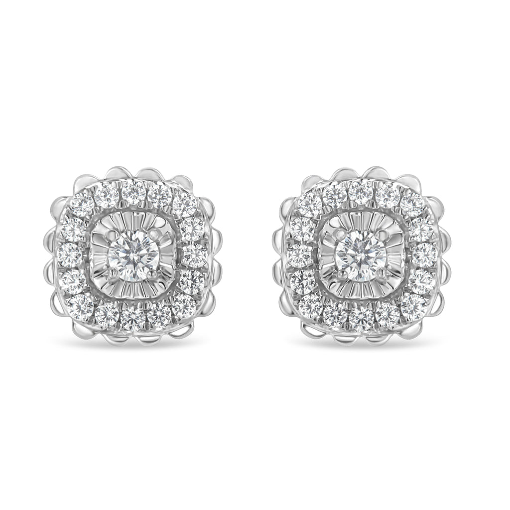 .925 Sterling Silver 1/2 Carat Total Weight Round-Cut Diamond Halo Cluster Stud Earrings (I-J Color, I2-I3 Clarity)