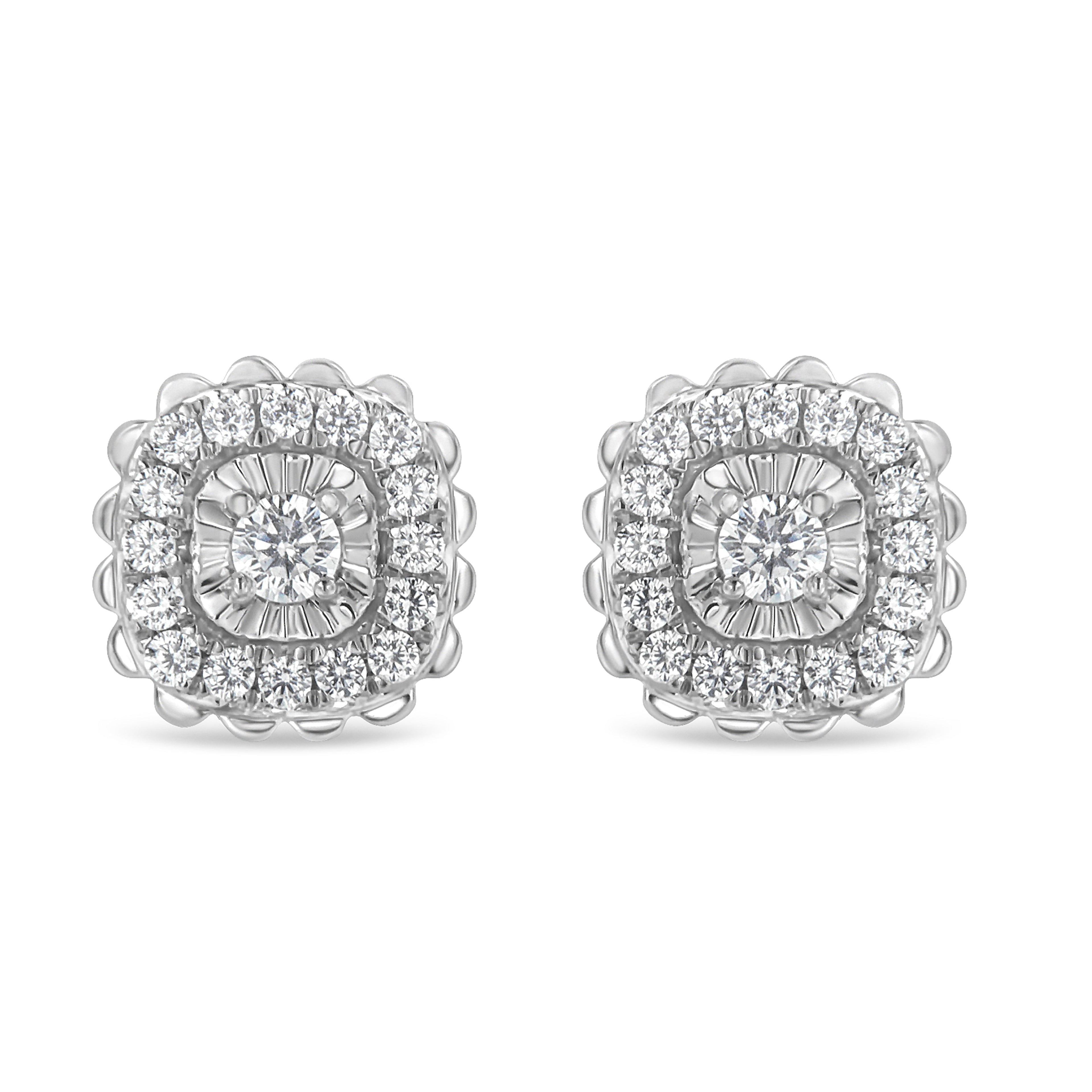 .925 Sterling Silver 1/2 Carat Total Weight Round-Cut Diamond Halo Cluster Stud Earrings (I-J Color, I2-I3 Clarity)
