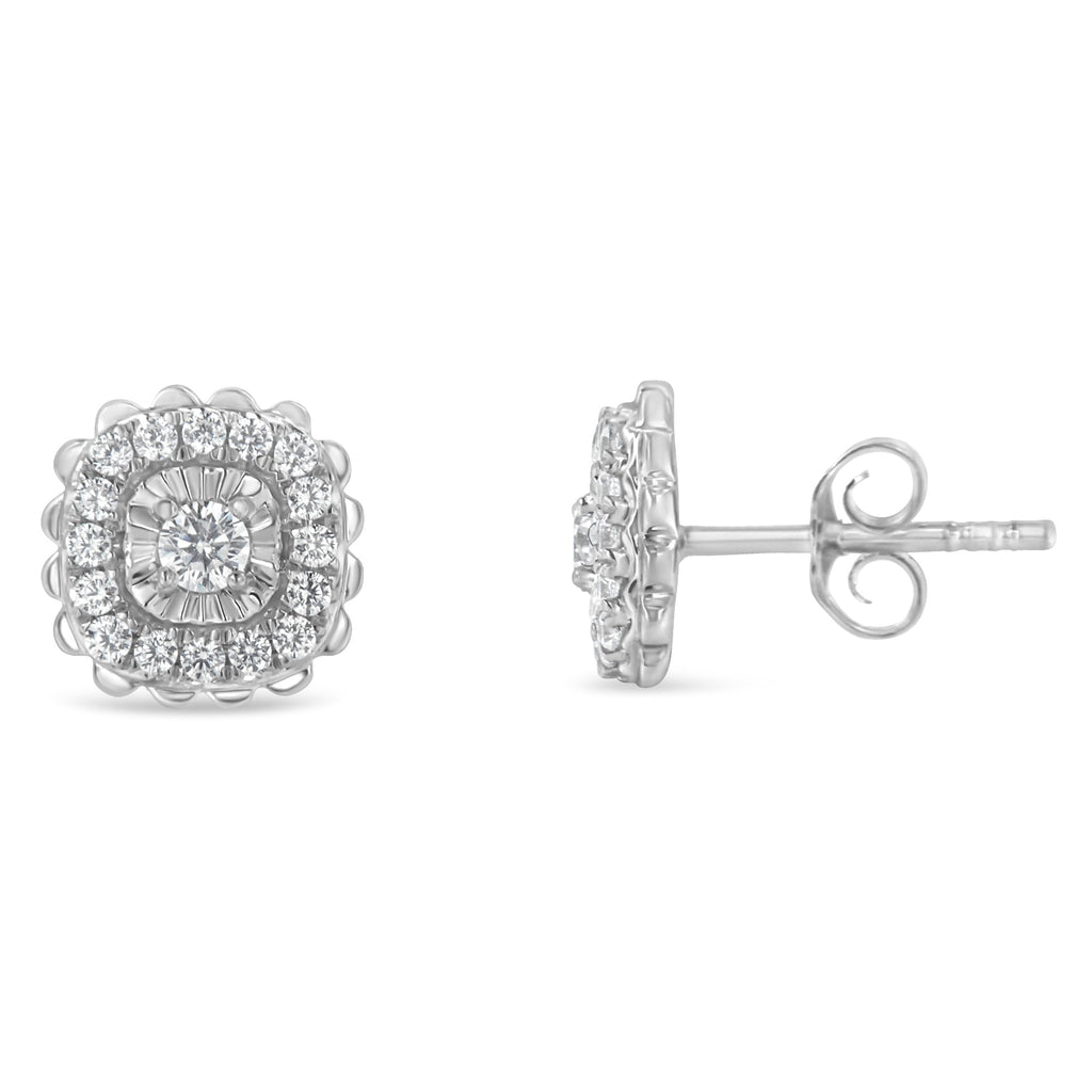 .925 Sterling Silver 1/2 Carat Total Weight Round-Cut Diamond Halo Cluster Stud Earrings (I-J Color, I2-I3 Clarity)