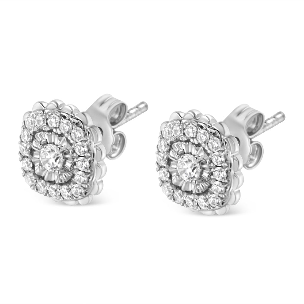 .925 Sterling Silver 1/2 Carat Total Weight Round-Cut Diamond Halo Cluster Stud Earrings (I-J Color, I2-I3 Clarity)