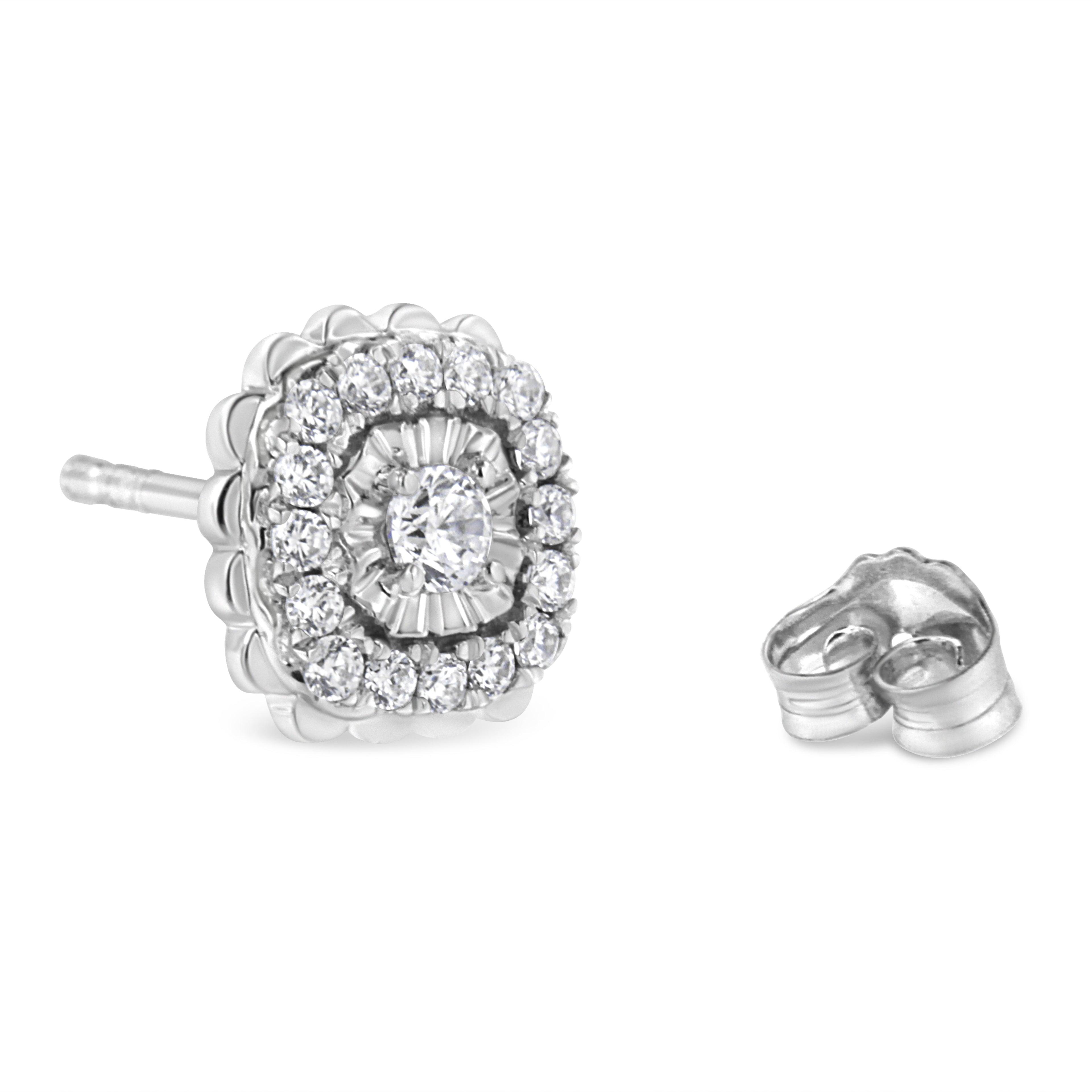 .925 Sterling Silver 1/2 Carat Total Weight Round-Cut Diamond Halo Cluster Stud Earrings (I-J Color, I2-I3 Clarity)