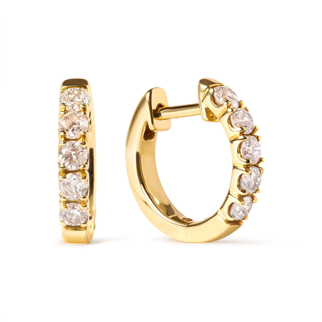 10K Yellow Gold 1/2 Cttw Round-Cut Diamond Hoop Earrings