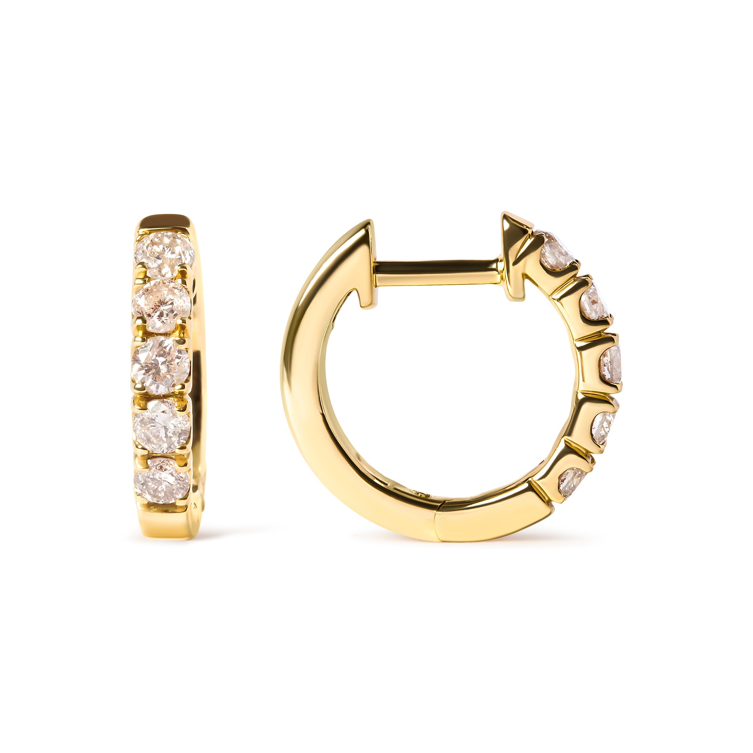 10K Yellow Gold 1/2 Cttw Round-Cut Diamond Hoop Earrings
