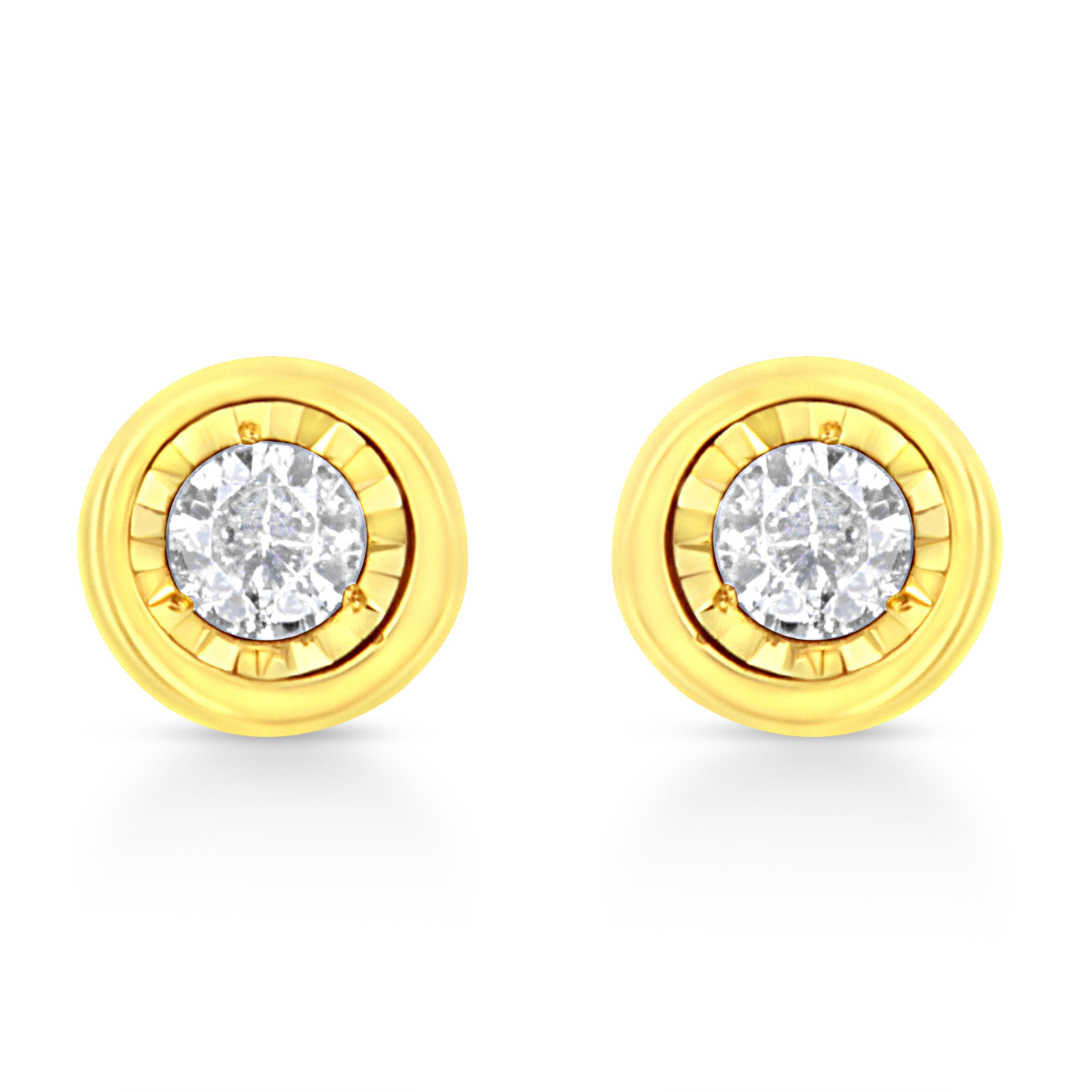 10K Yellow Gold Plated .925 Sterling Silver 1/10 Cttw Miracle-Set Diamond Circle Shape Stud Earrings (K-L Color, I2-I3 Clarity)