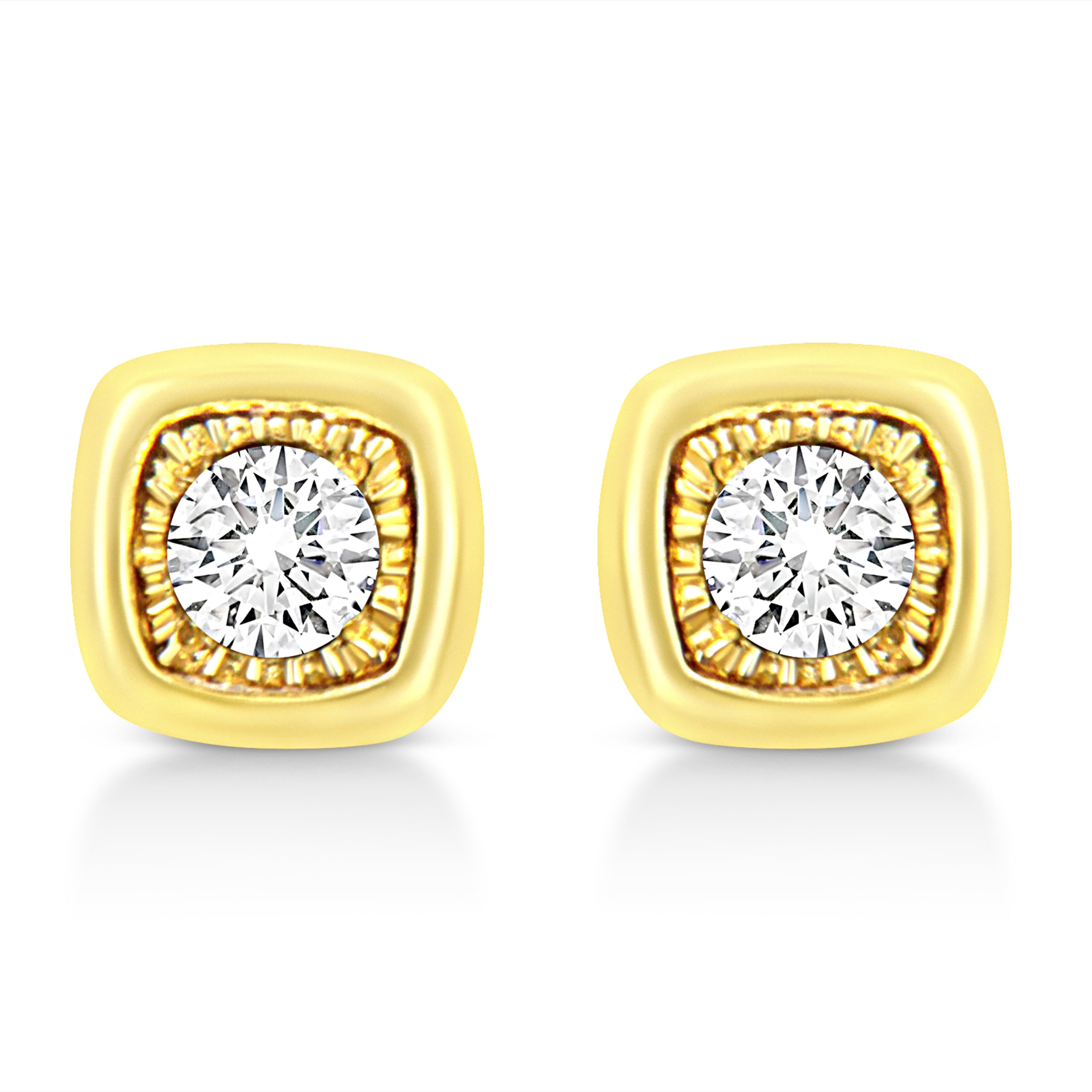 10K Yellow Gold Plated .925 Sterling Silver 1/10 Cttw Miracle-Set Diamond Circle Shape Stud Earrings (K-L Color, I2-I3 Clarity)