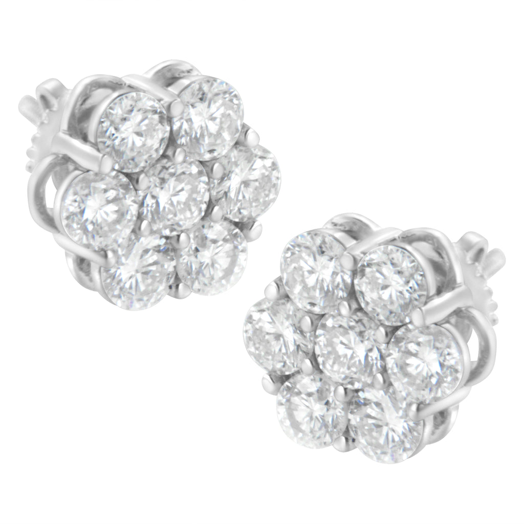 Sterling Silver 2 cttw Floral Composite 7-Stone Diamond Stud Earrings (I-J, I1-I2)