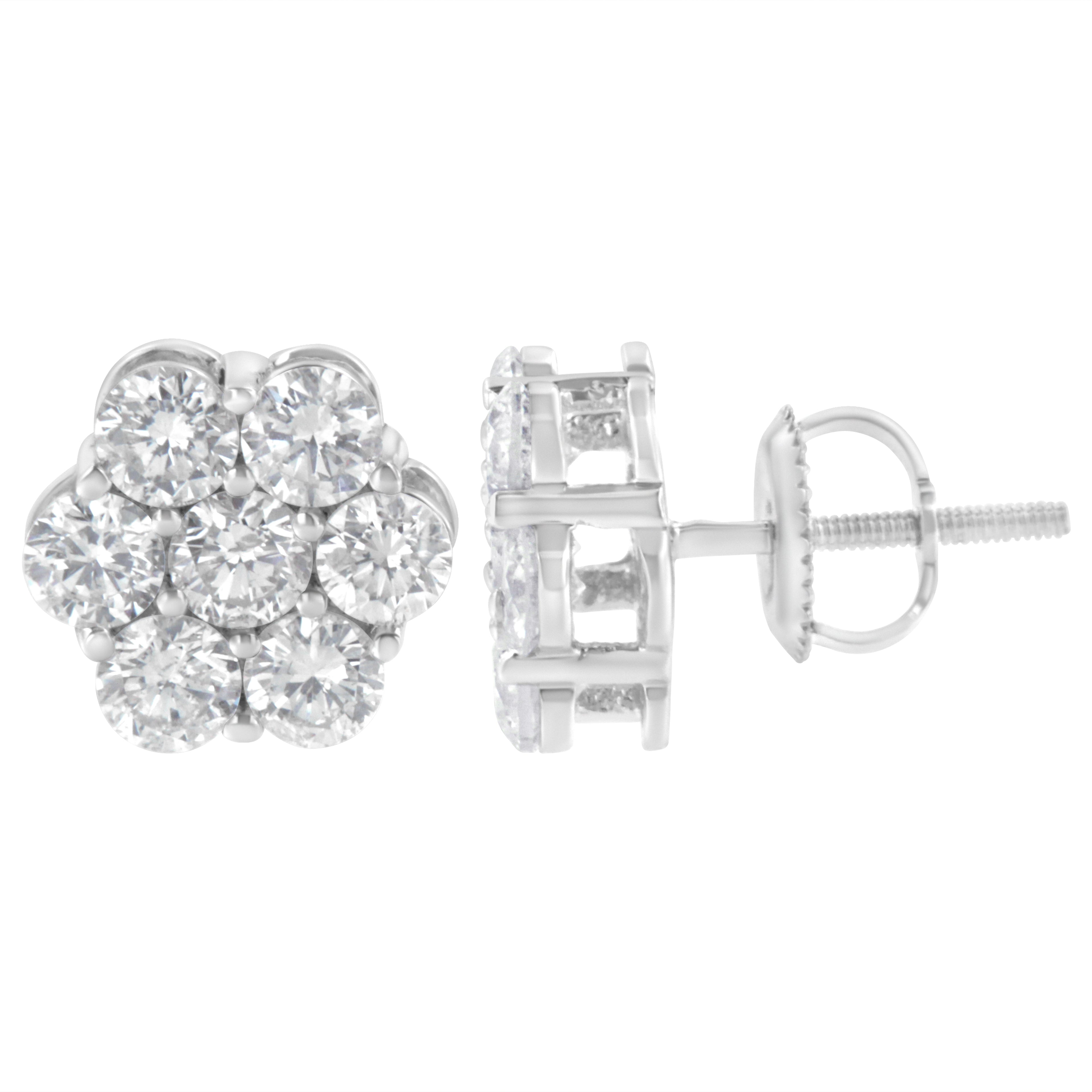 Sterling Silver 2 cttw Floral Composite 7-Stone Diamond Stud Earrings (I-J, I1-I2)