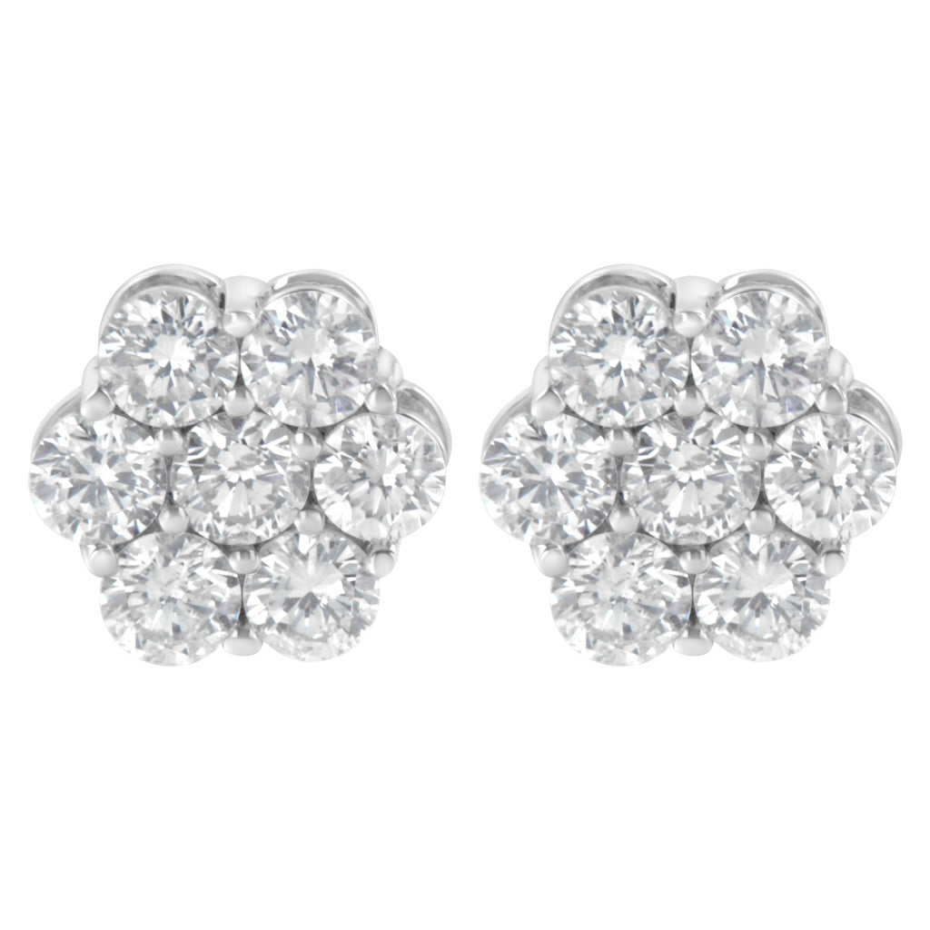 Sterling Silver 2 cttw Floral Composite 7-Stone Diamond Stud Earrings (I-J, I1-I2)