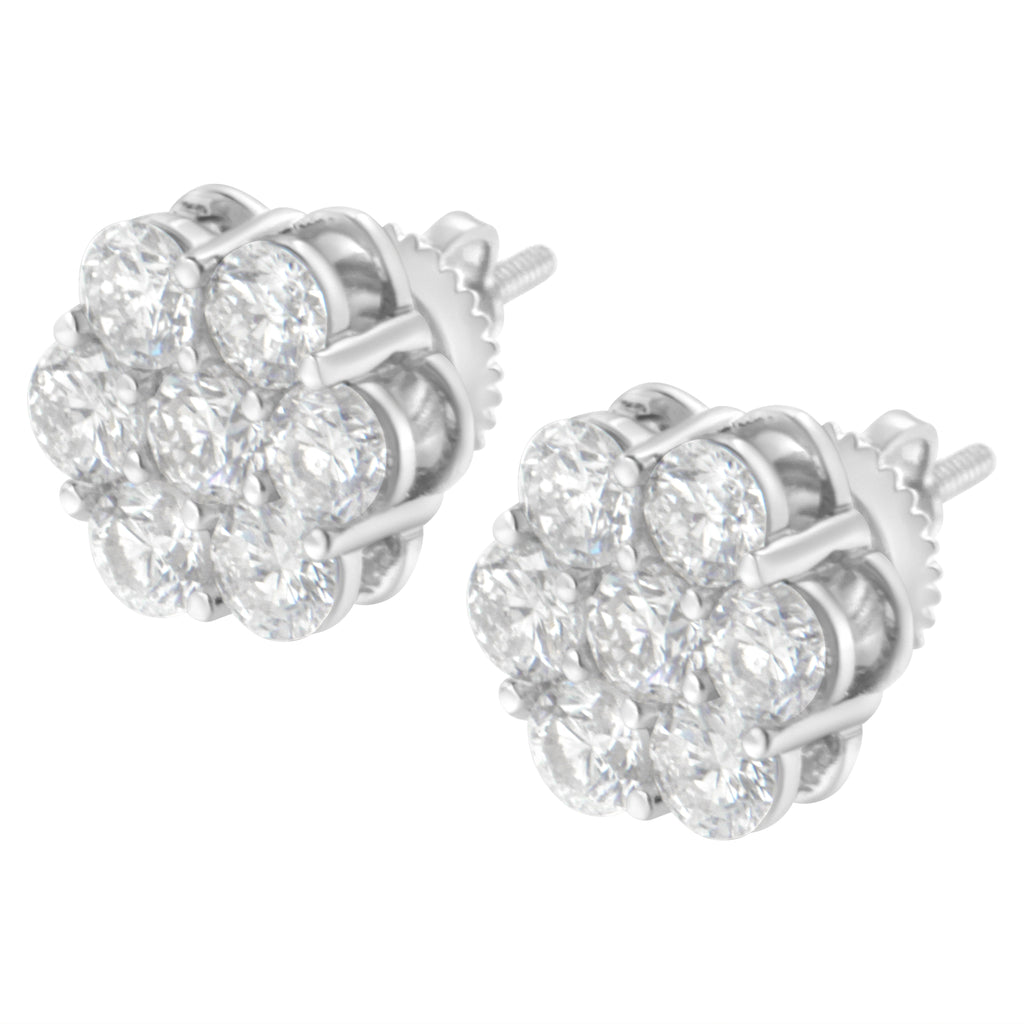 Sterling Silver 2 cttw Floral Composite 7-Stone Diamond Stud Earrings (I-J, I1-I2)
