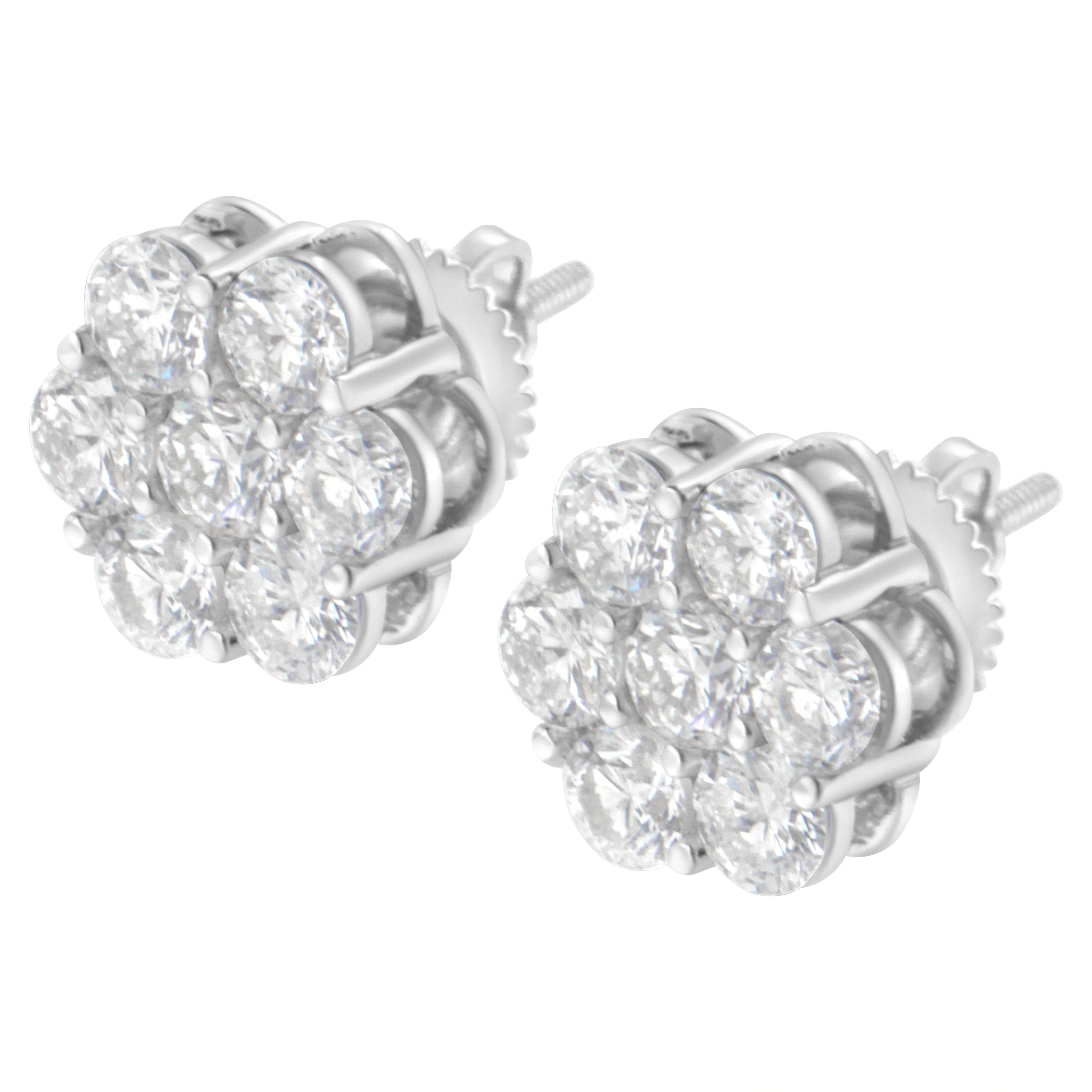 Sterling Silver 2 cttw Floral Composite 7-Stone Diamond Stud Earrings (I-J, I1-I2)