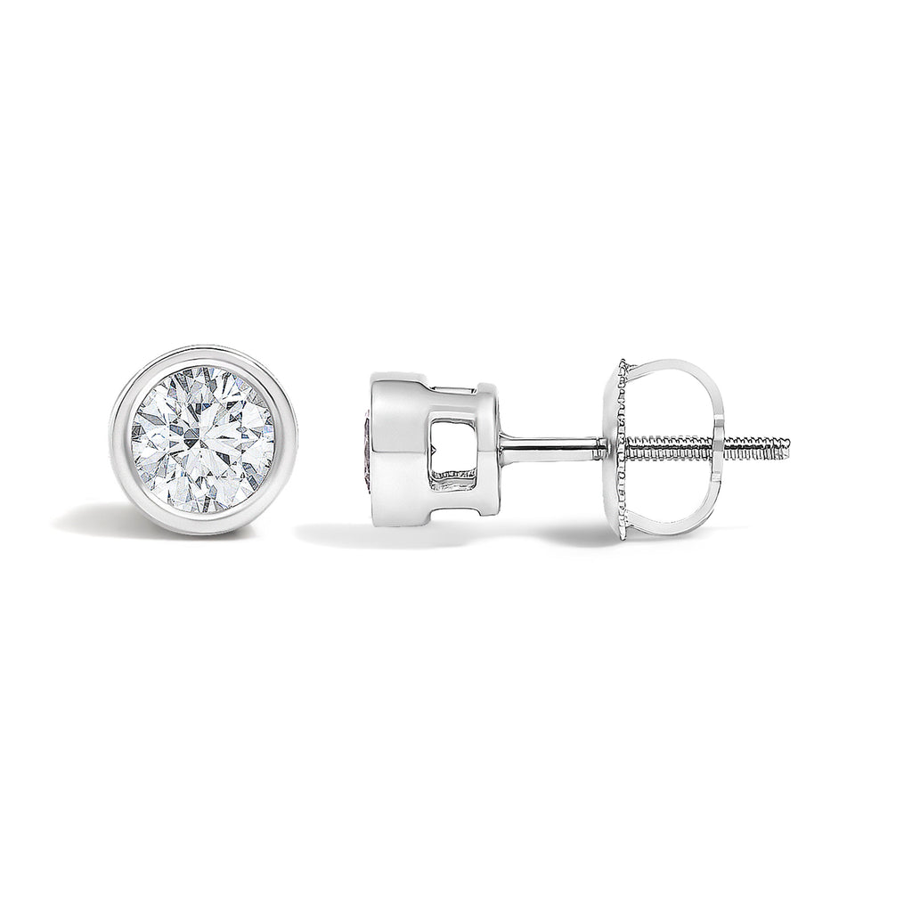14K White Gold 1/2 Cttw Lab Grown Diamond Bezel Solitaire Stud Earrings