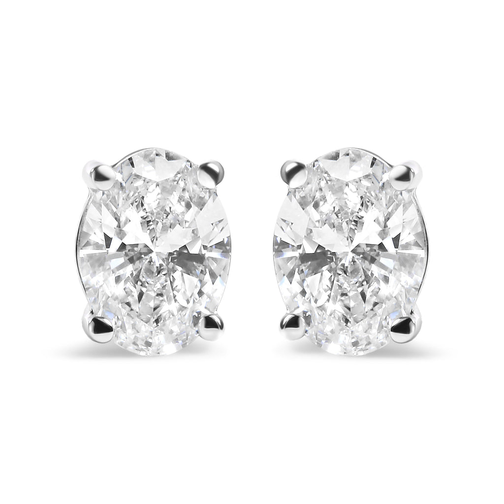 14K White Gold 3/4 Carat Total Weight Oval Shape Lab Grown Diamond Solitaire Stud Earrings (F-G Color, VS1-VS2 Clarity)