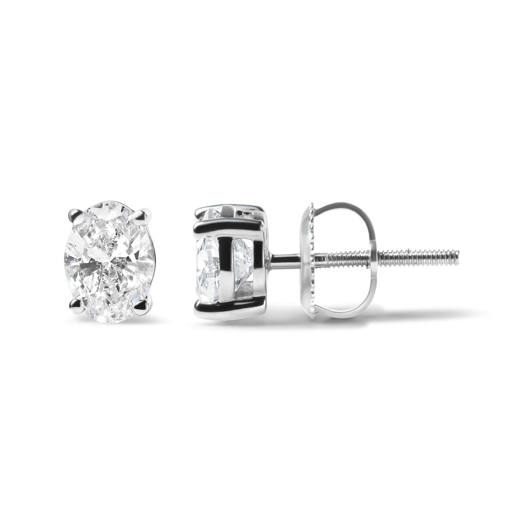 14K White Gold 3/4 Carat Total Weight Oval Shape Lab Grown Diamond Solitaire Stud Earrings (F-G Color, VS1-VS2 Clarity)