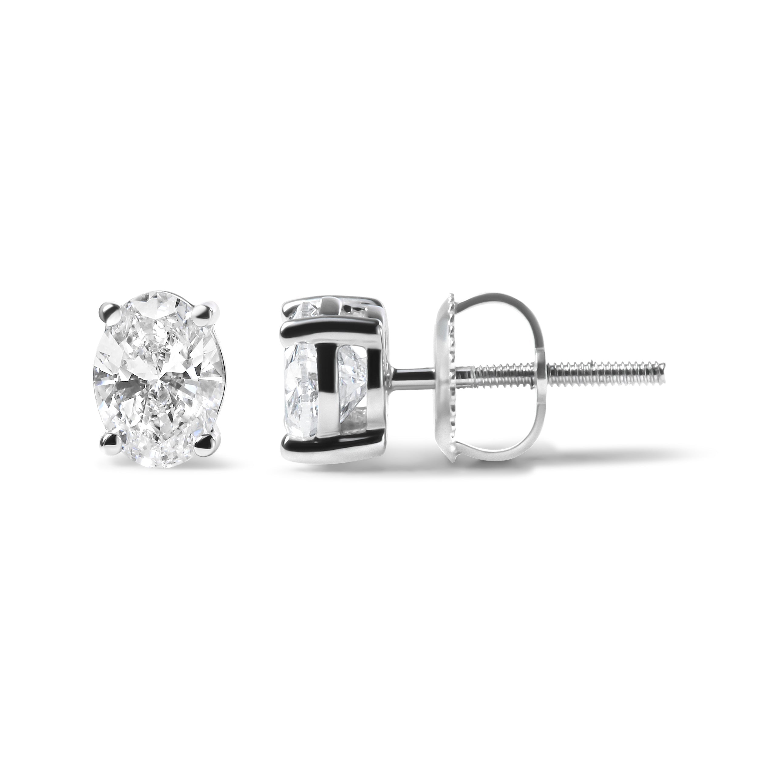 14K White Gold 3/4 Carat Total Weight Oval Shape Lab Grown Diamond Solitaire Stud Earrings (F-G Color, VS1-VS2 Clarity)