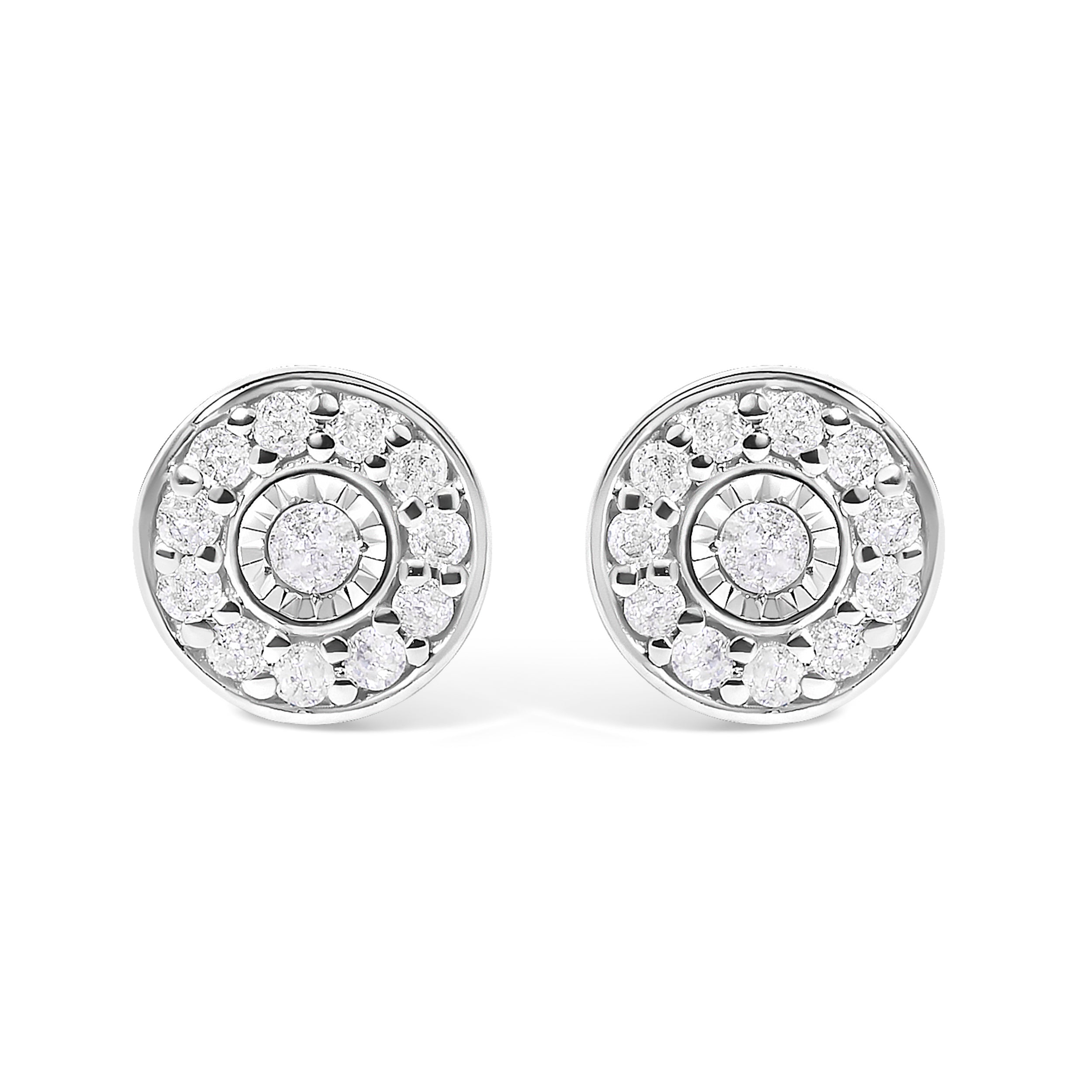 .925 Sterling Silver 1/4 Cttw Diamond Miracle Set Solitaire with Halo Stud Earrings