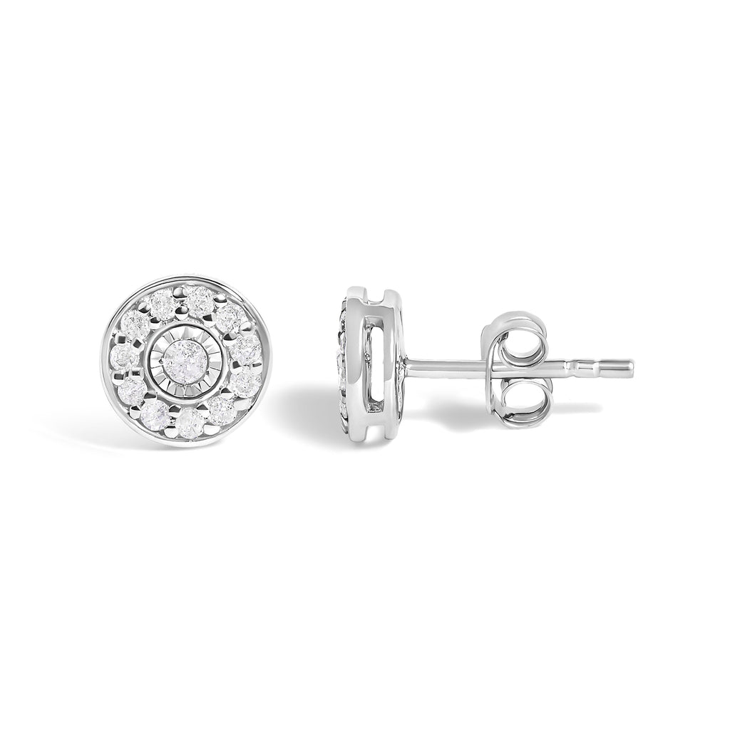 .925 Sterling Silver 1/4 Cttw Diamond Miracle Set Solitaire with Halo Stud Earrings
