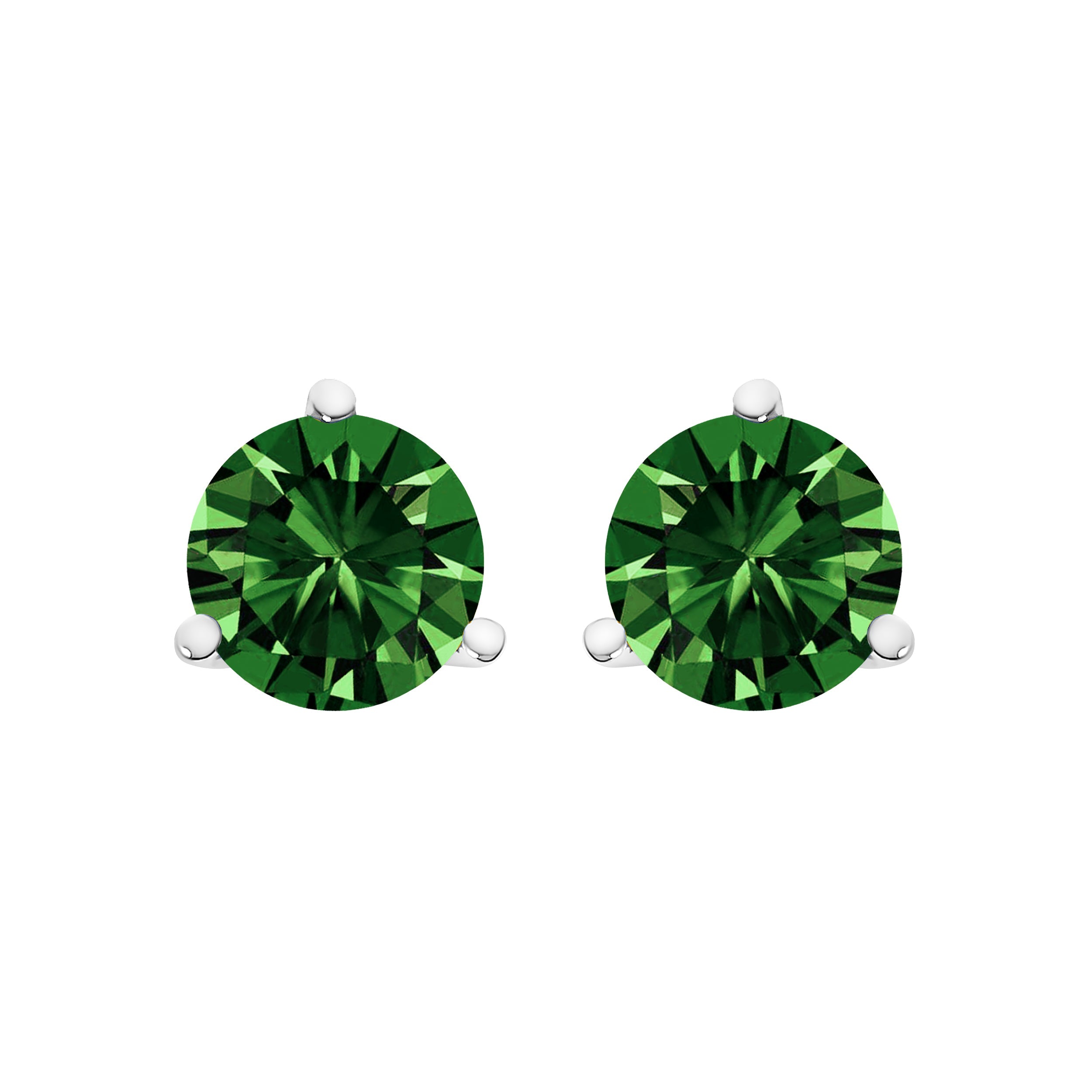 14K White Gold 1.0 Cttw 3-Prong Martini Set Lab Grown Green Diamond Solitaire Stud Earrings