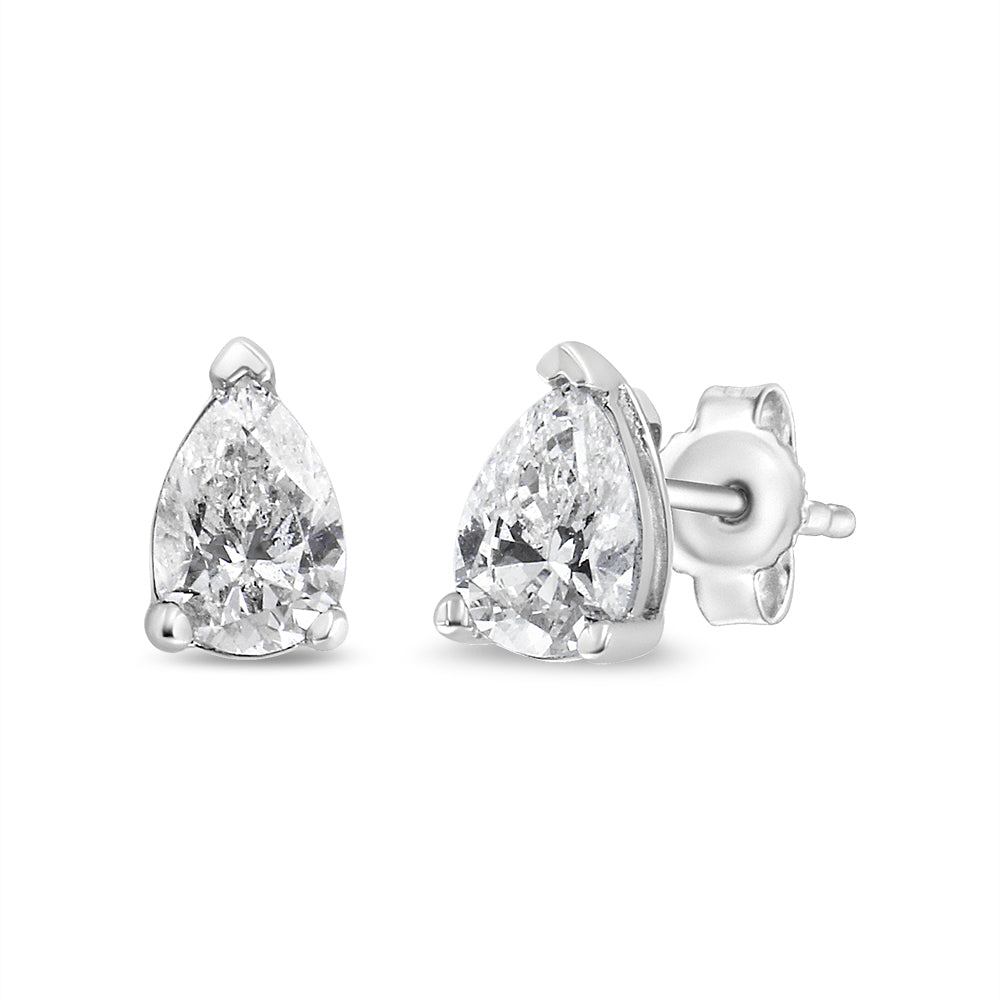 14K White Gold 1/2 Carat Total Weight Pear Shape Solitaire Lab Grown Diamond Stud Earrings (F-G Color, VS2-SI1 Clarity)
