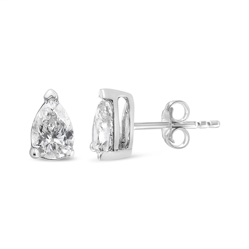 14K White Gold 1/2 Carat Total Weight Pear Shape Solitaire Lab Grown Diamond Stud Earrings (F-G Color, VS2-SI1 Clarity)