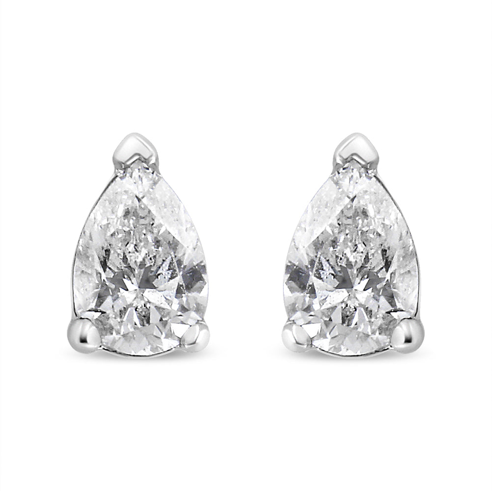 14K White Gold 1/2 Carat Total Weight Pear Shape Solitaire Lab Grown Diamond Stud Earrings (F-G Color, VS2-SI1 Clarity)